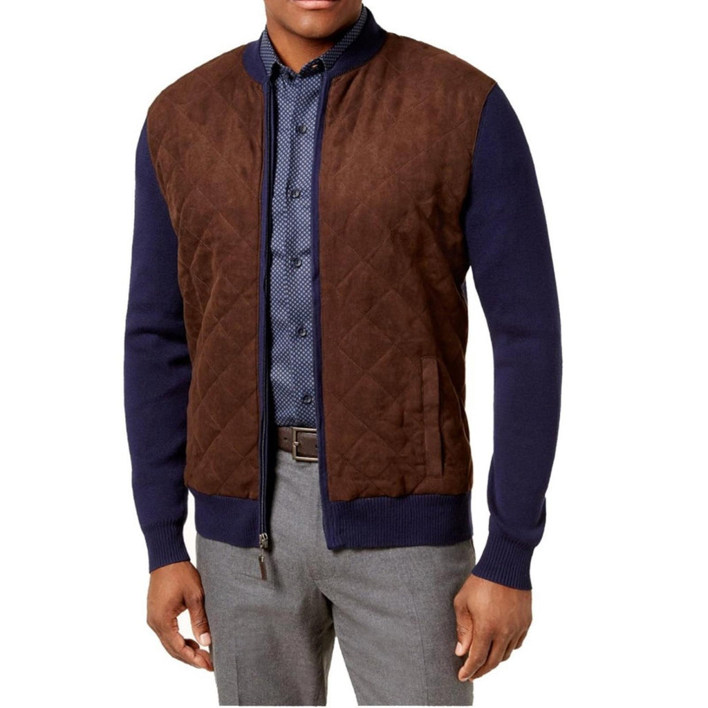 Tasso Elba Zip-Up Lightweight Quilted Coat in Navy/Brown, Size XL EXCELLENT!