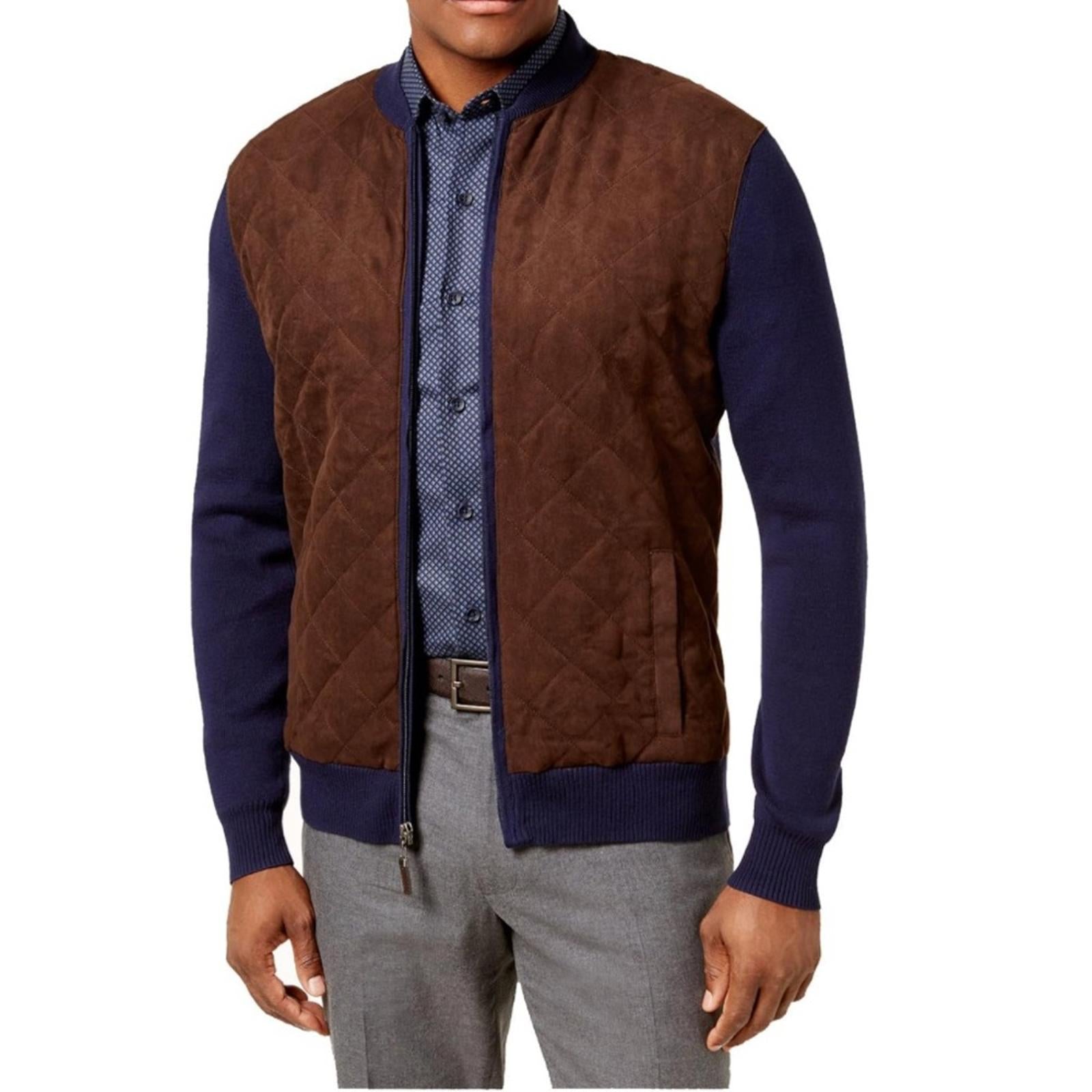 Tasso Elba Zip-Up Lightweight Quilted Coat in Navy/Brown, Size XL EXCELLENT!