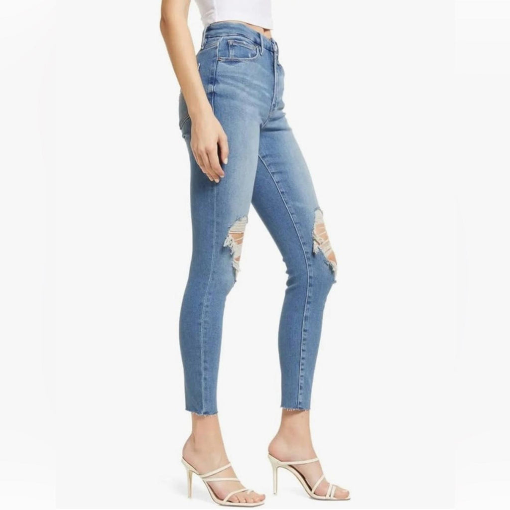 Good American Frayed Hem Distressed Jeans, Indigo Blue,  NWT, Size 16