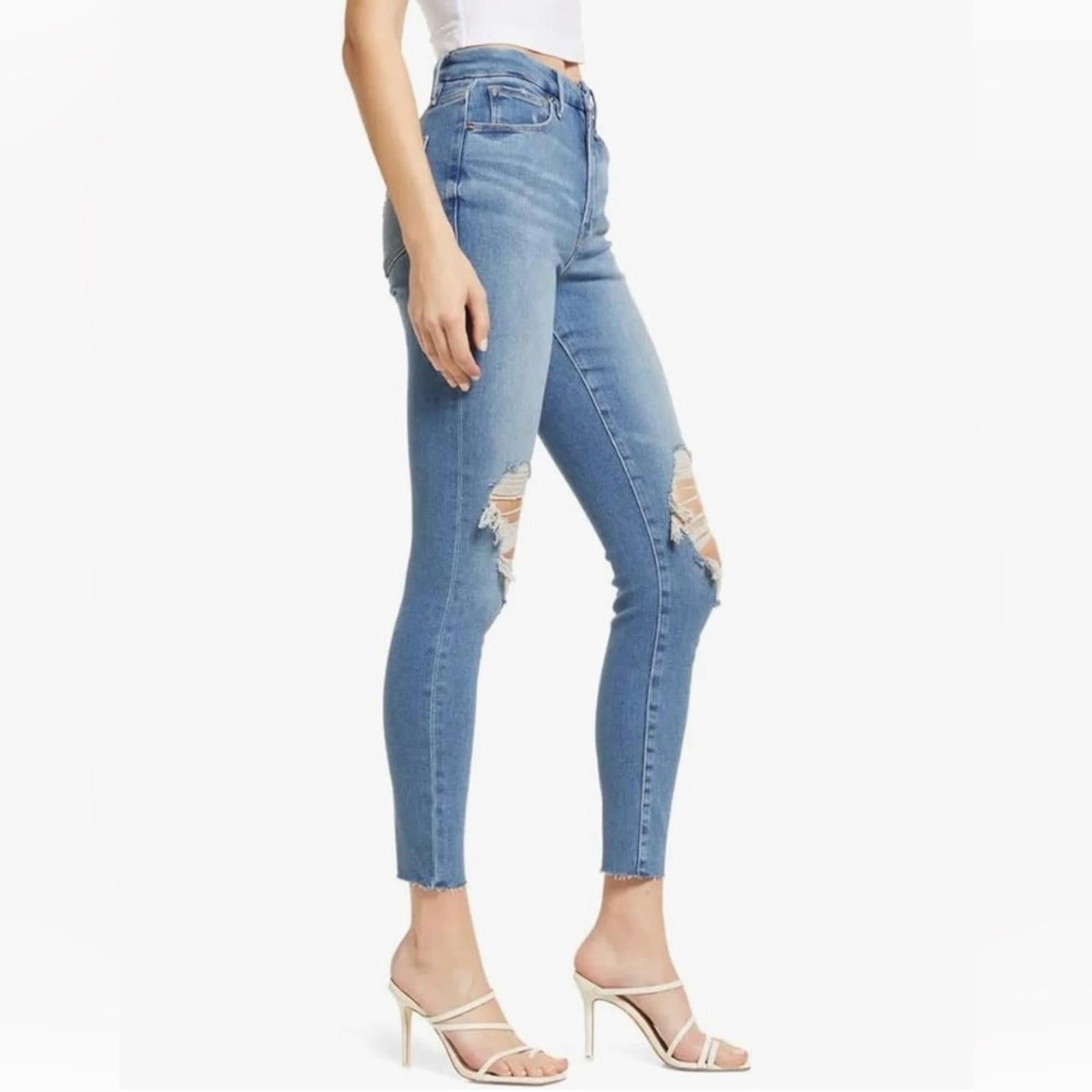 Good American Frayed Hem Distressed Jeans, Indigo Blue,  NWT, Size 16