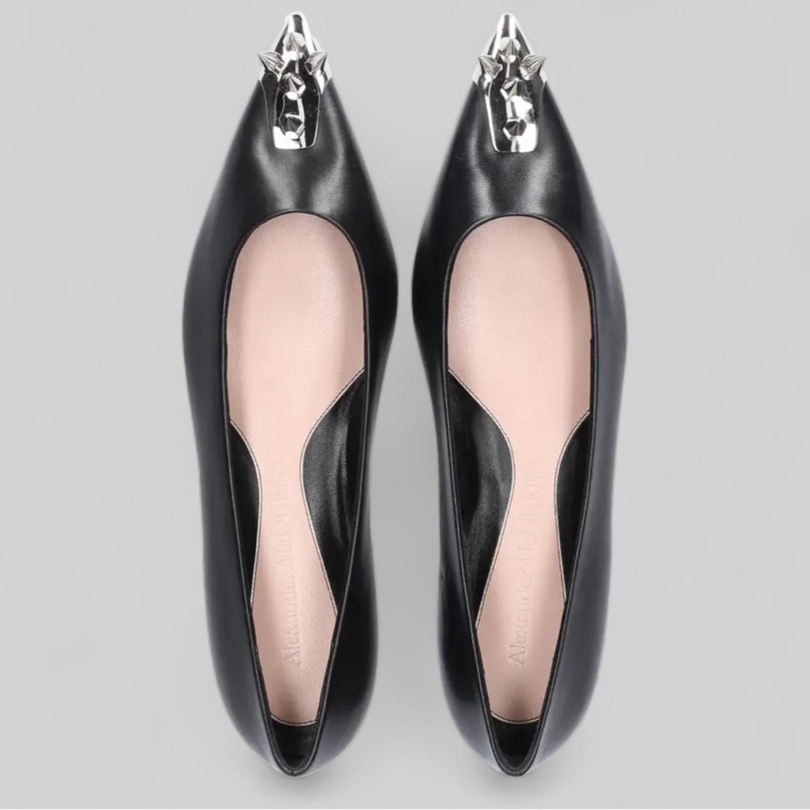 Alexander McQueen Leather Punk Stud Ballerina Flats Size 37 New in Box +Dust Bag
