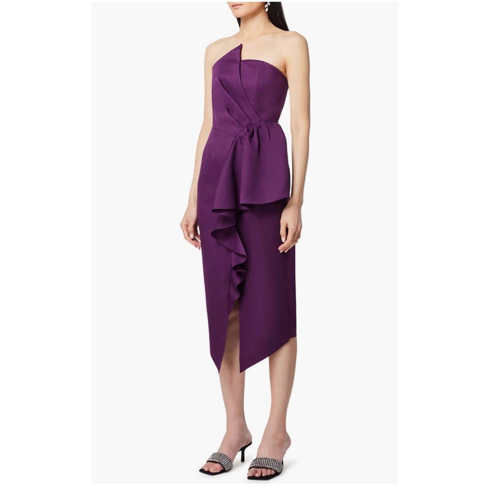 NEW Elliatt Reception Cascade Ruffle Strapless Dress in Purple, Size L $170