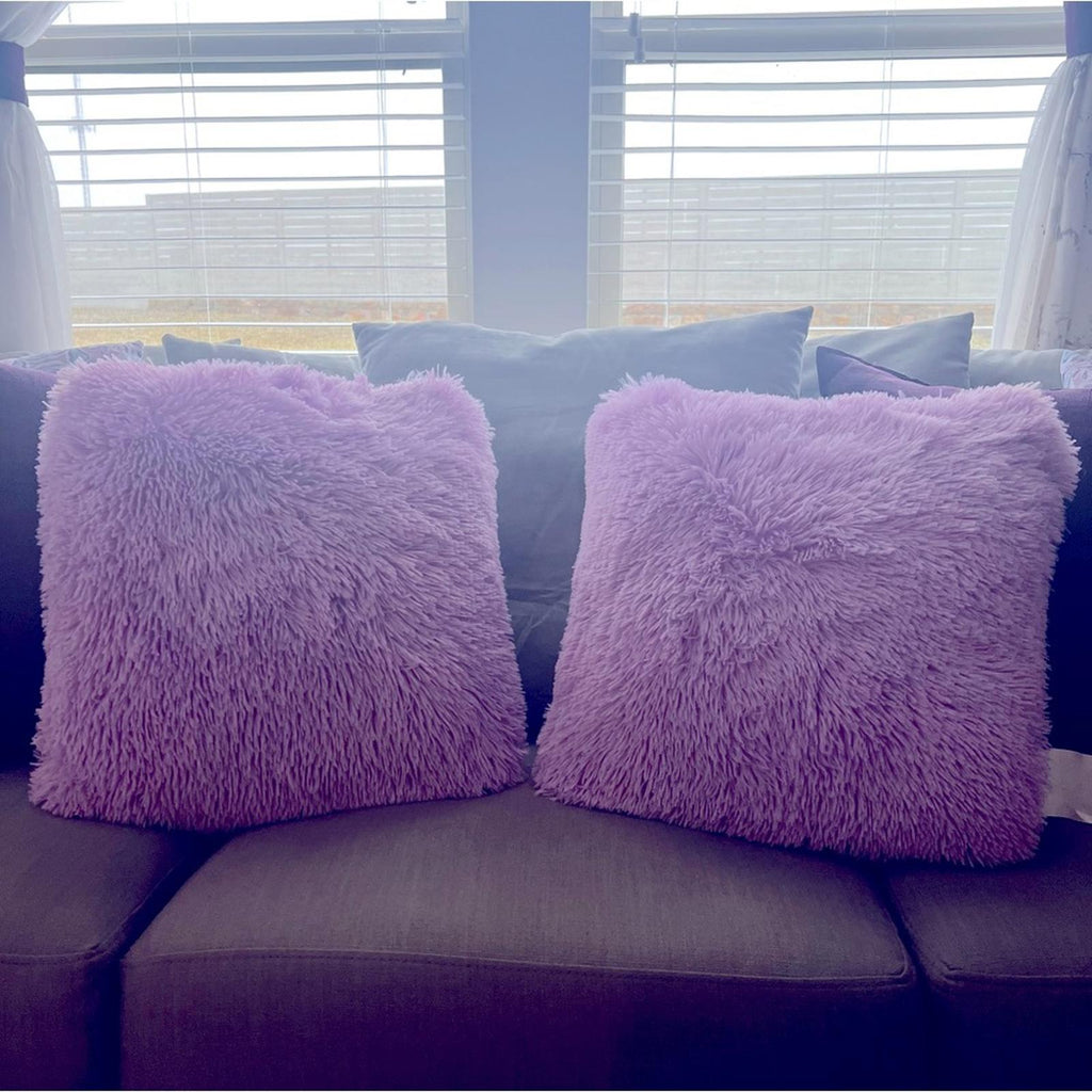 Whim by Martha Stewart TWO Faux-Fur 18' Square Decorative Pillow Purple NWT $100