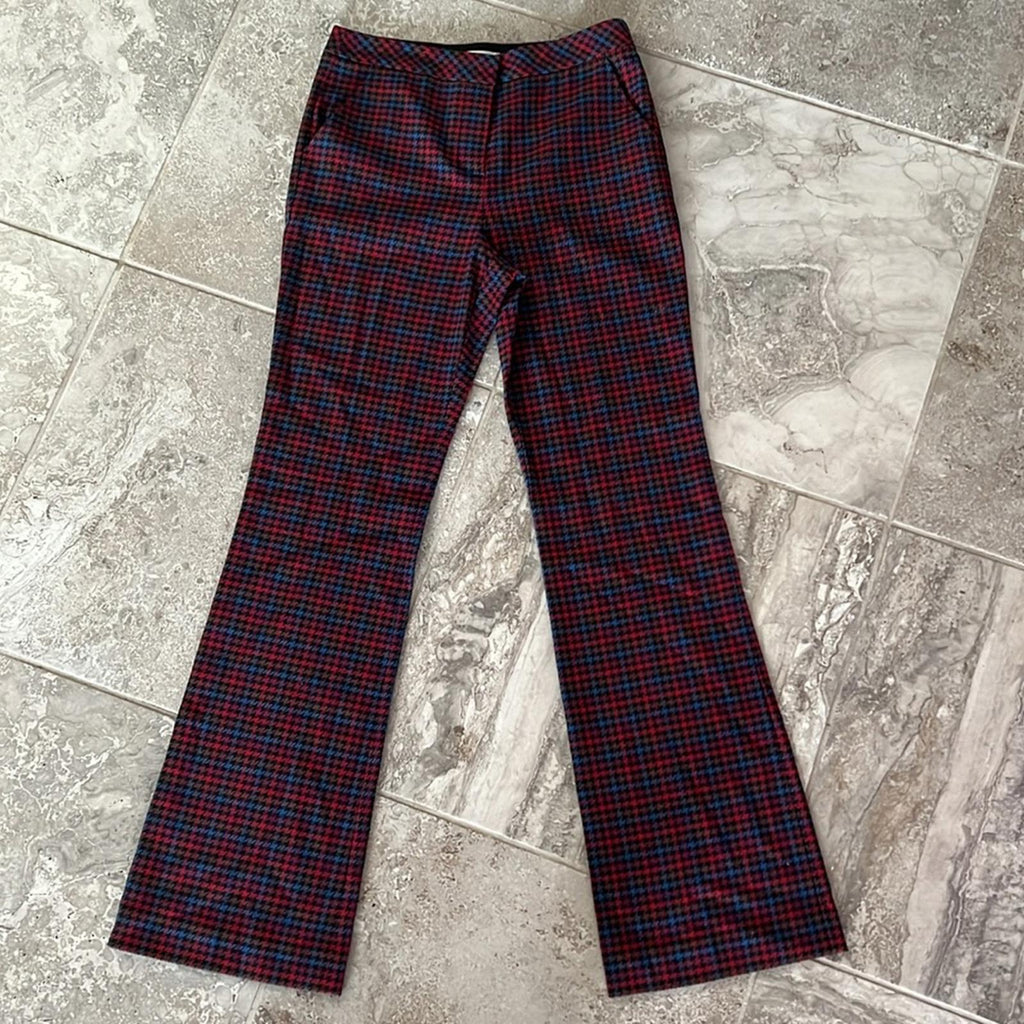 Trina Turk The Willis Flare Pants Multicolor Houndstooth Print Size 0 EXCELLENT!