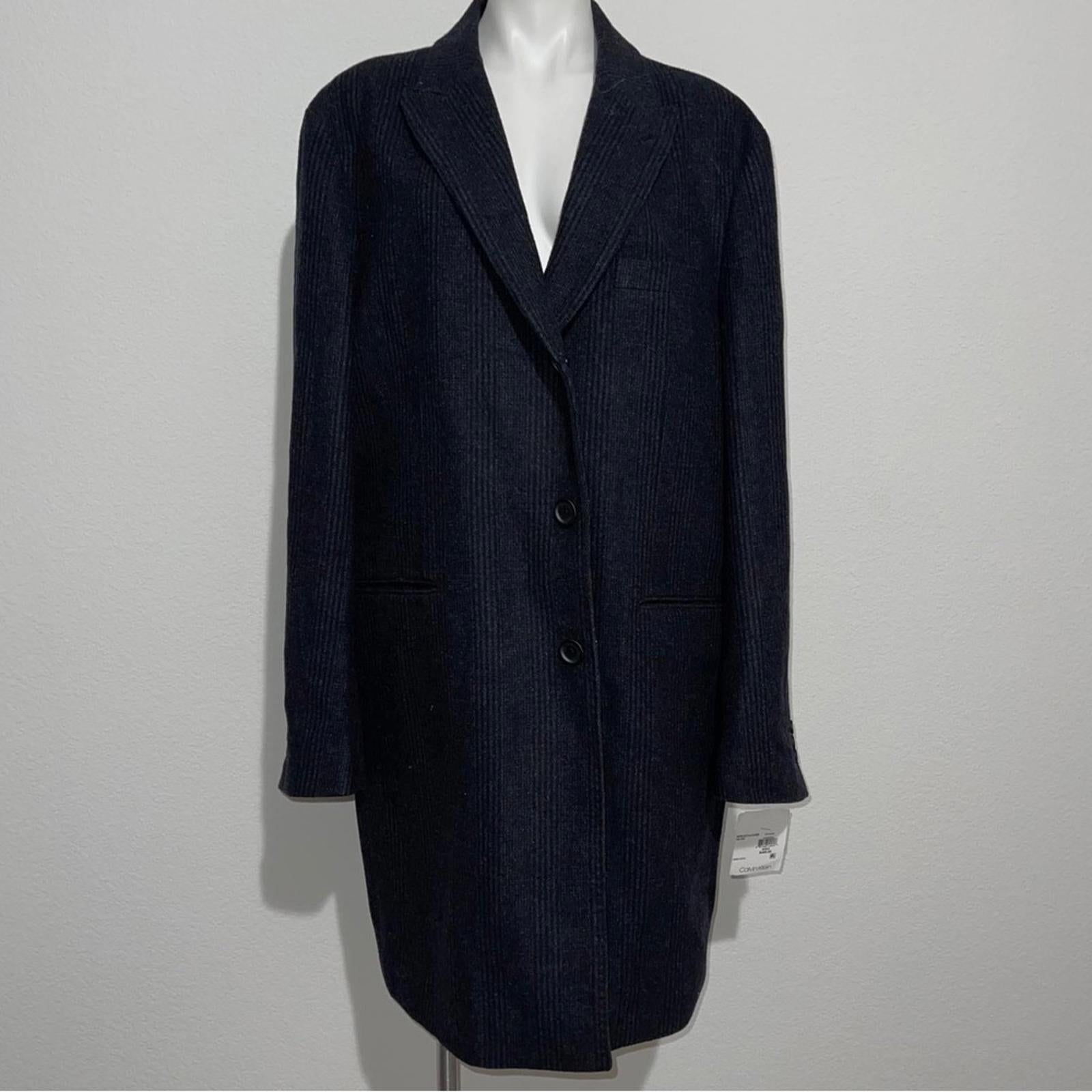 Calvin Klein Men’s Malibu Slim-Fit Charcoal Plaid Overcoat, Size 48 R NWT $495