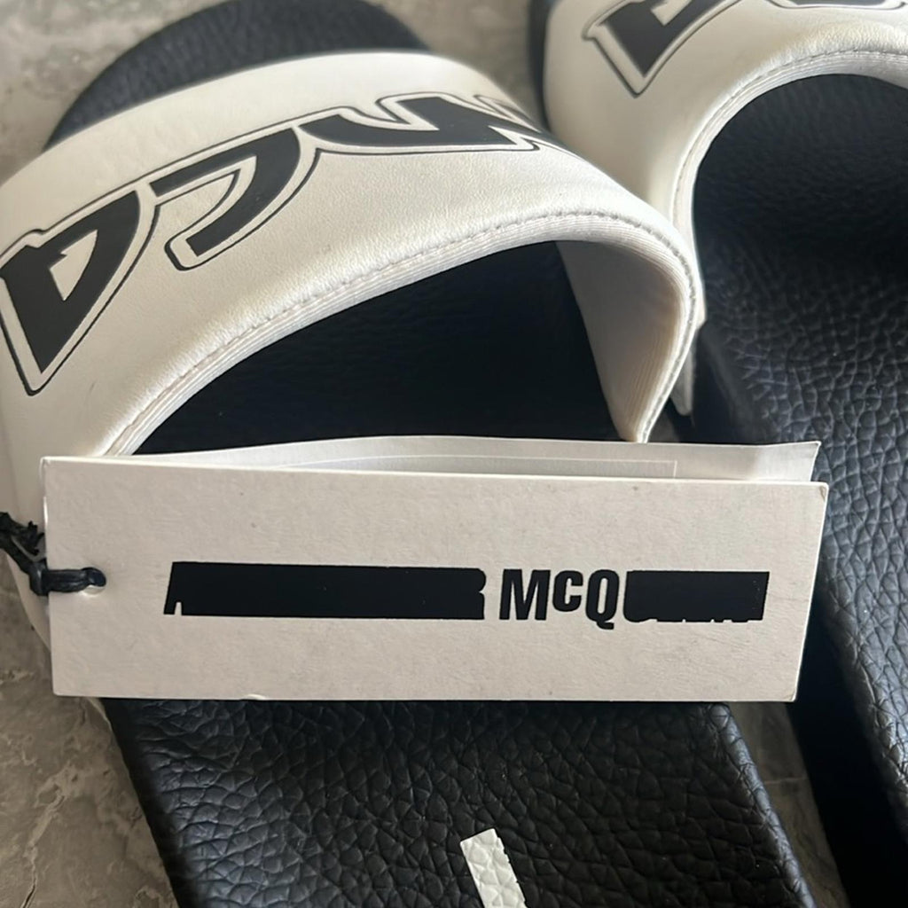 MCQ Alexander McQueen Logo Pool Slide Sandals in White, NWT, EU Size 45