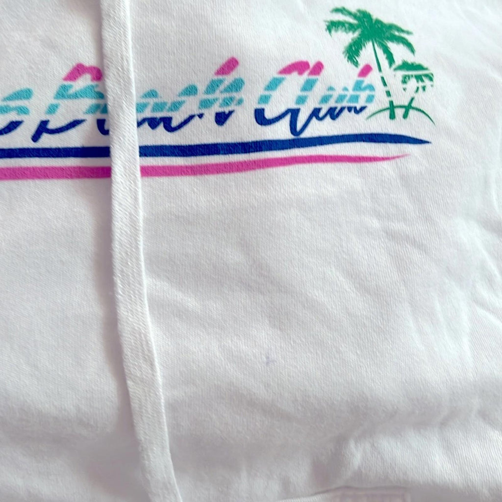 Bloomie's Unisex Beach Club Graphic Hoodie, White Supima Cotton Size L New w/Tag