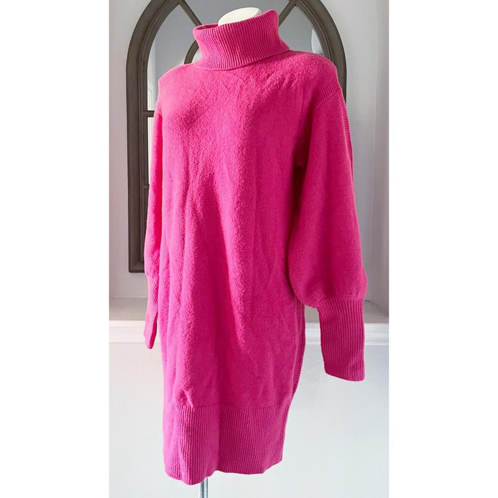 Gibson Latimer Puff-Sleeve Turtleneck Sweater Dress in Pink, Size M NEW w/o Tag