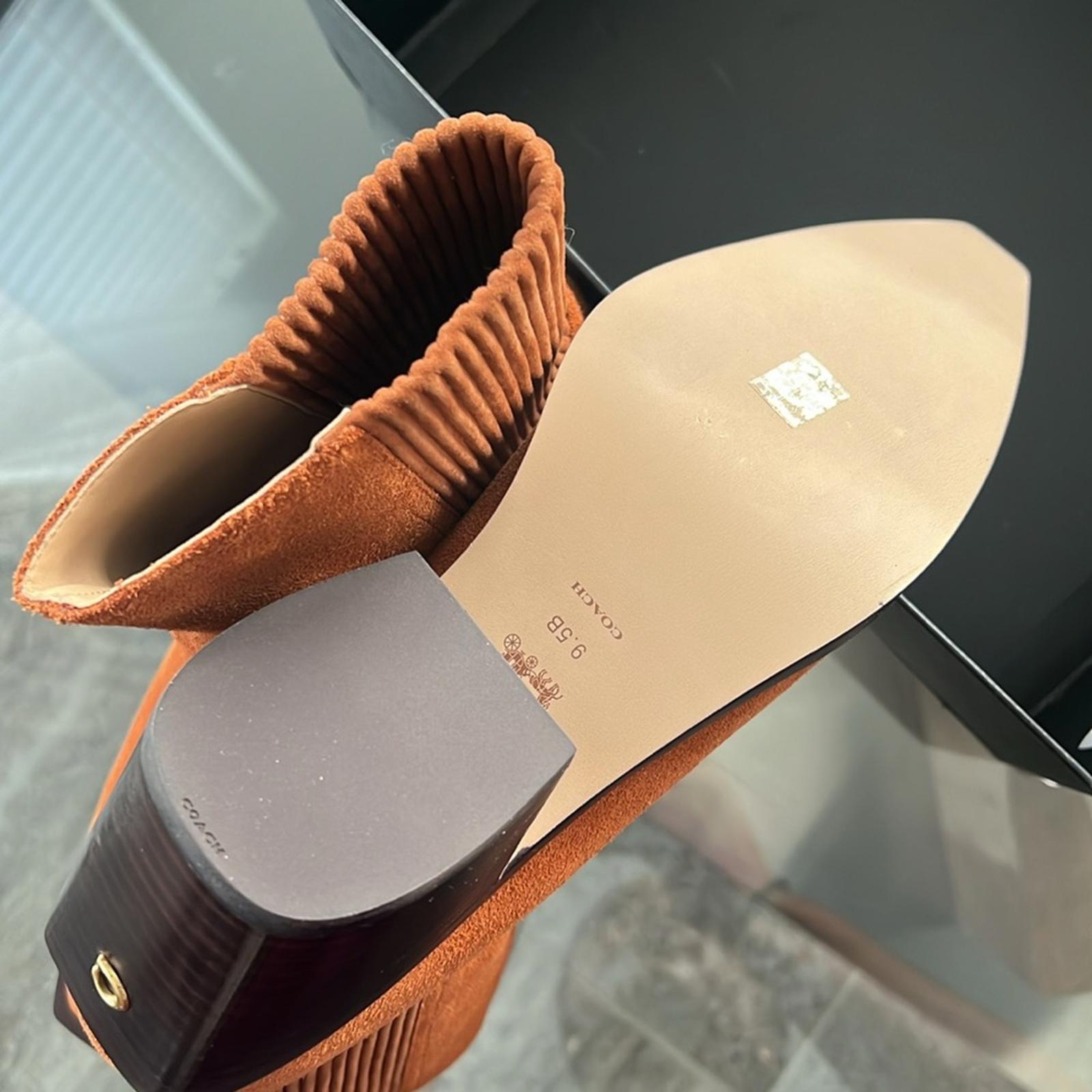 COACH Prestyn Ankle Booties in Burnished Amber, Leather Suede Boots NEW in Box!