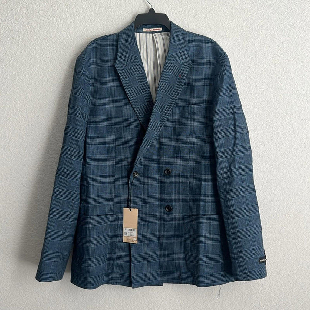 Scotch & Soda Double-Breasted Check Blazer in Blue, Size XXL NEW w/Tag $308