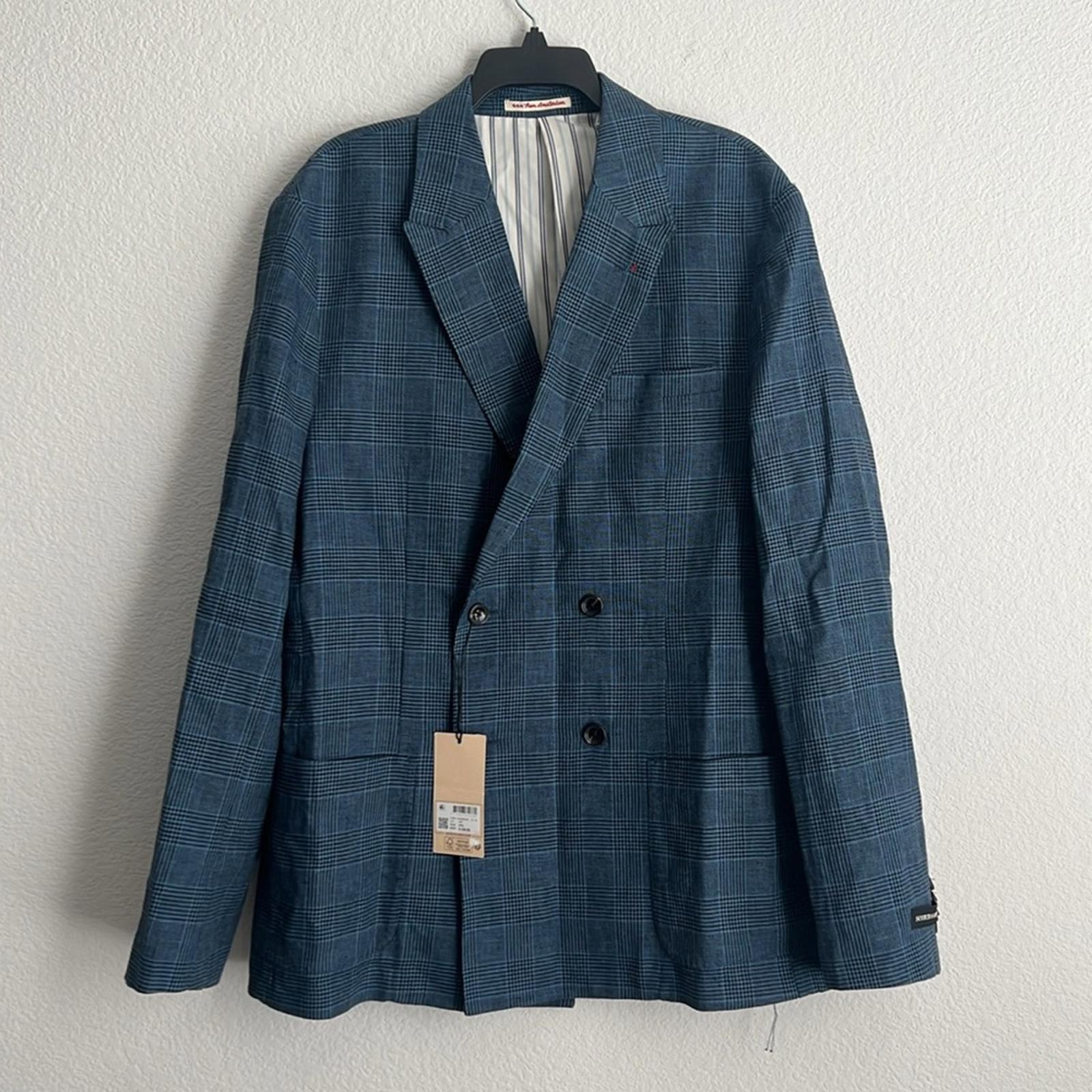 Scotch & Soda Double-Breasted Check Blazer in Blue, Size XXL NEW w/Tag $308