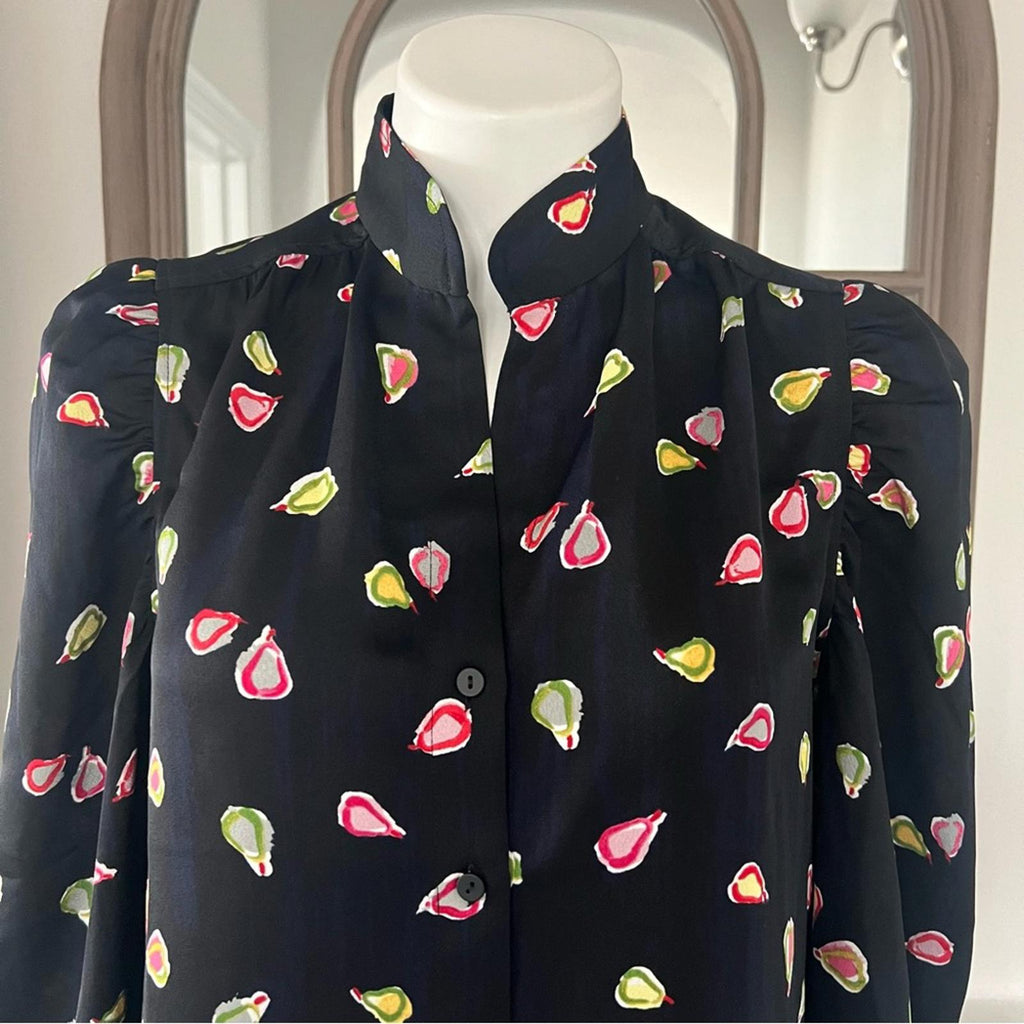 Nic+Zoe Party Pears Button Front Top, Black Mul Size S New w/Tag Retail $148