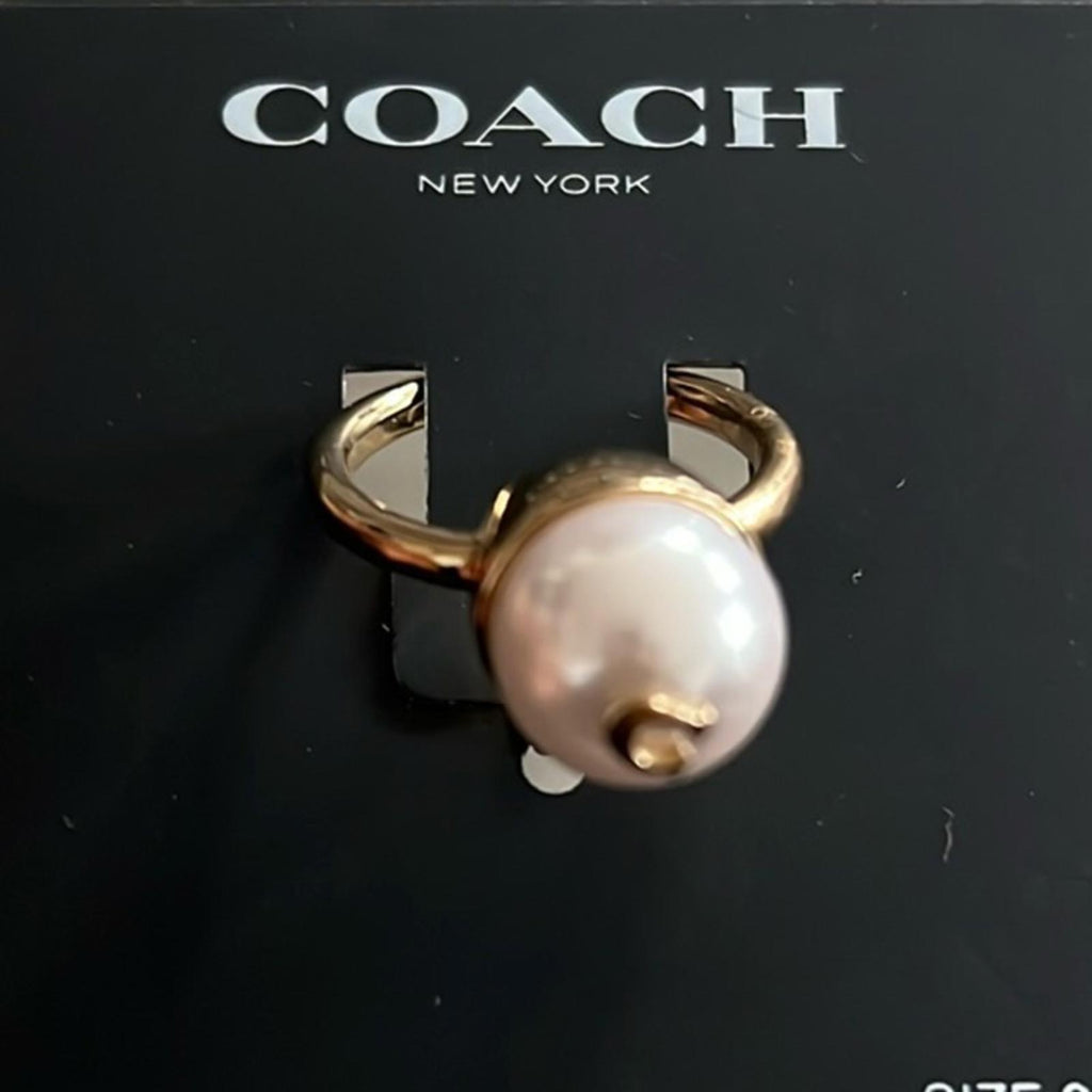 Coach Gold Pearl Ring with Signature “C” Size 9 New w/Tag