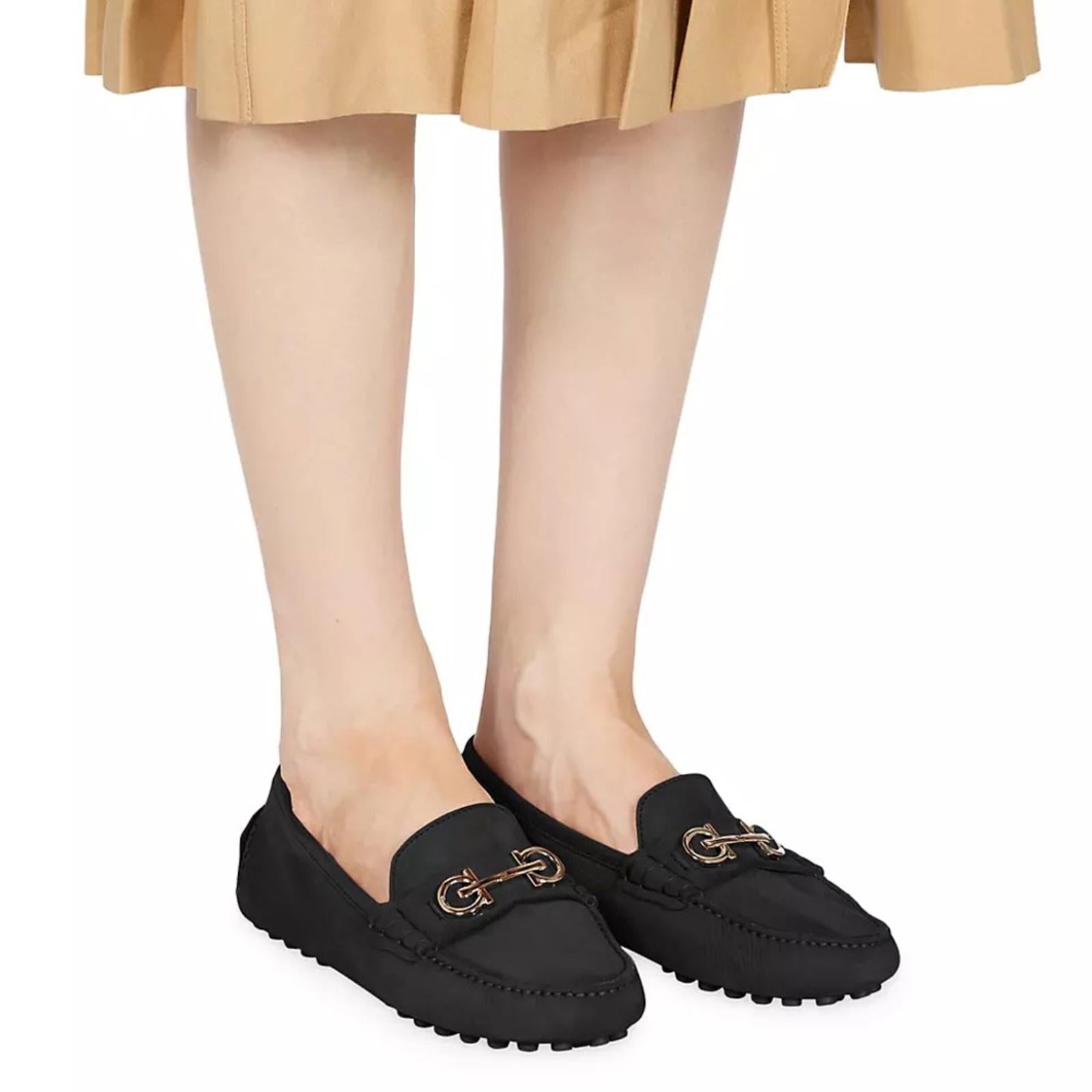 Salvatore Ferragamo Odilia Nubuck Driving Loafers, Black Size 8 EXCELLENT!