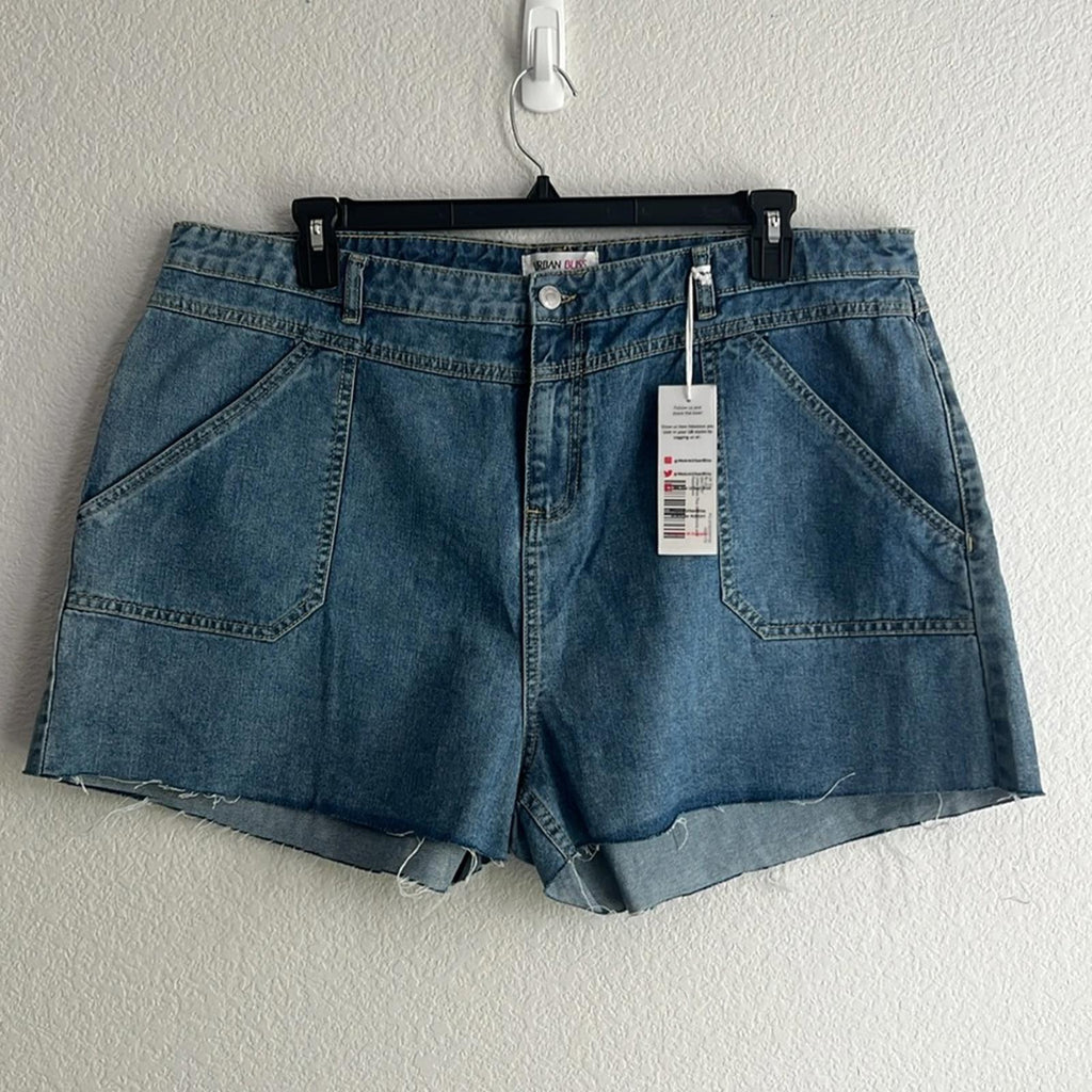 Urban Bliss Plus-Size Denim Shorts With Frayed Hem, NWT, UK Size 22