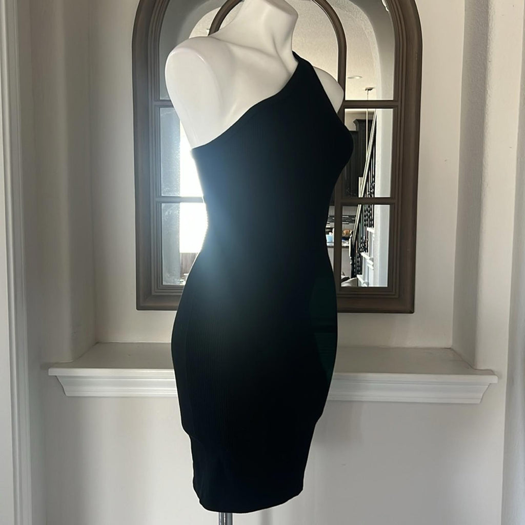 Cloth by Design One Shoulder Bodycon Ribbed Dress in Black, Size XS NEW w/Tag