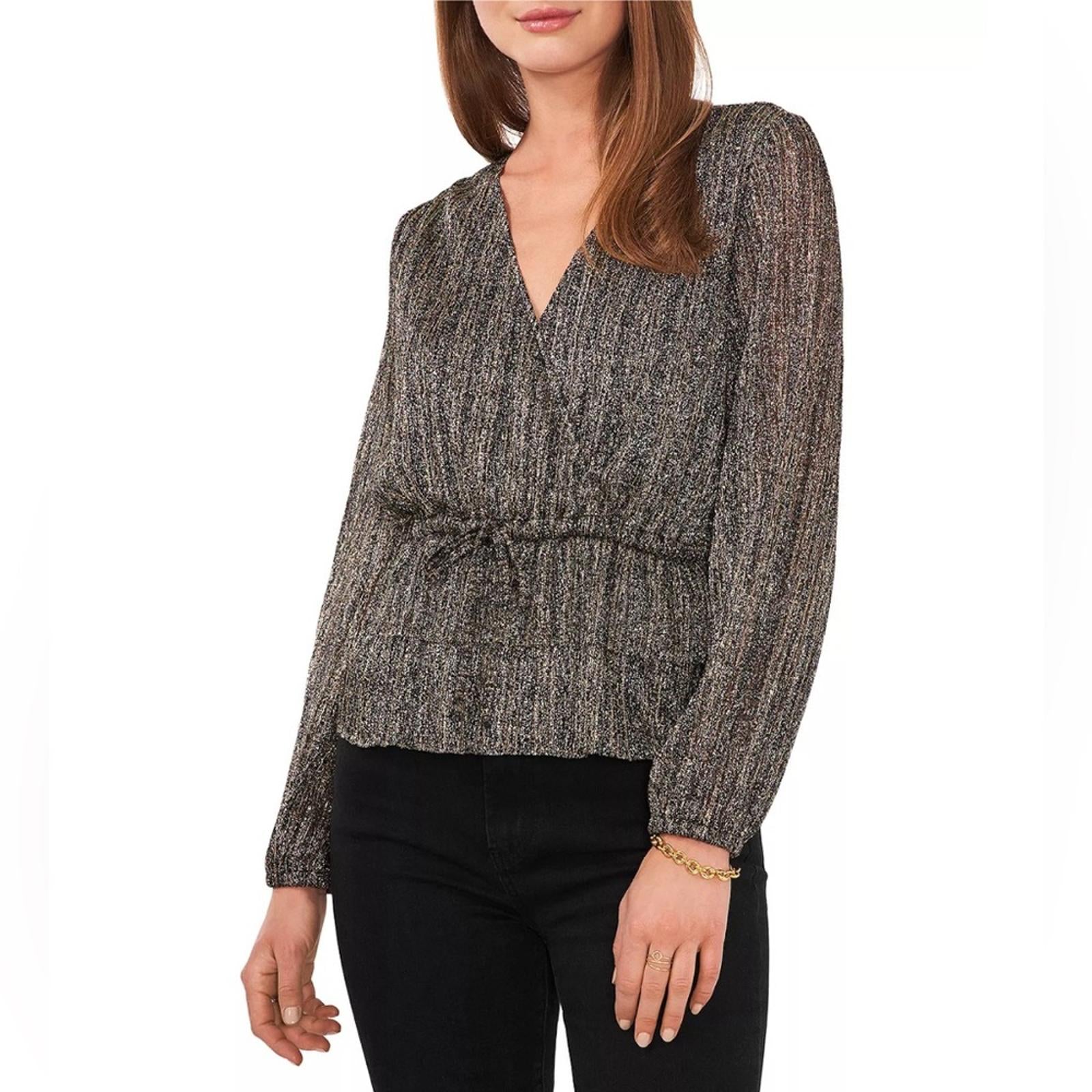 Vince Camuto Metallic Crossover Top, Rich Black Sparkle & Shine Size M New w/Tag
