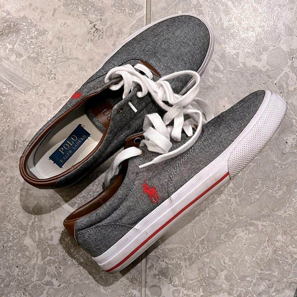Polo Ralph Lauren Men’s Casual Lace-Up Sneakers Grey w/White Lace Size 8.5