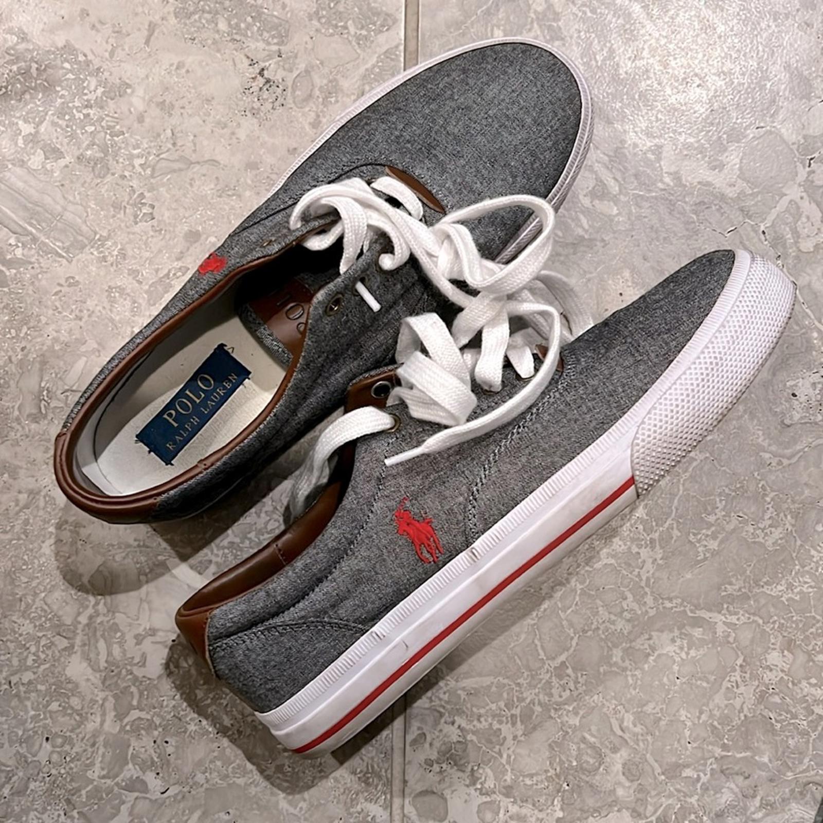 Polo Ralph Lauren Men’s Casual Lace-Up Sneakers Grey w/White Lace Size 8.5