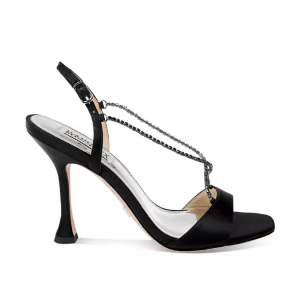 Badgley Mischka Neville Embellished Sandals Black Satin Size 6.5 NEW in Box $225
