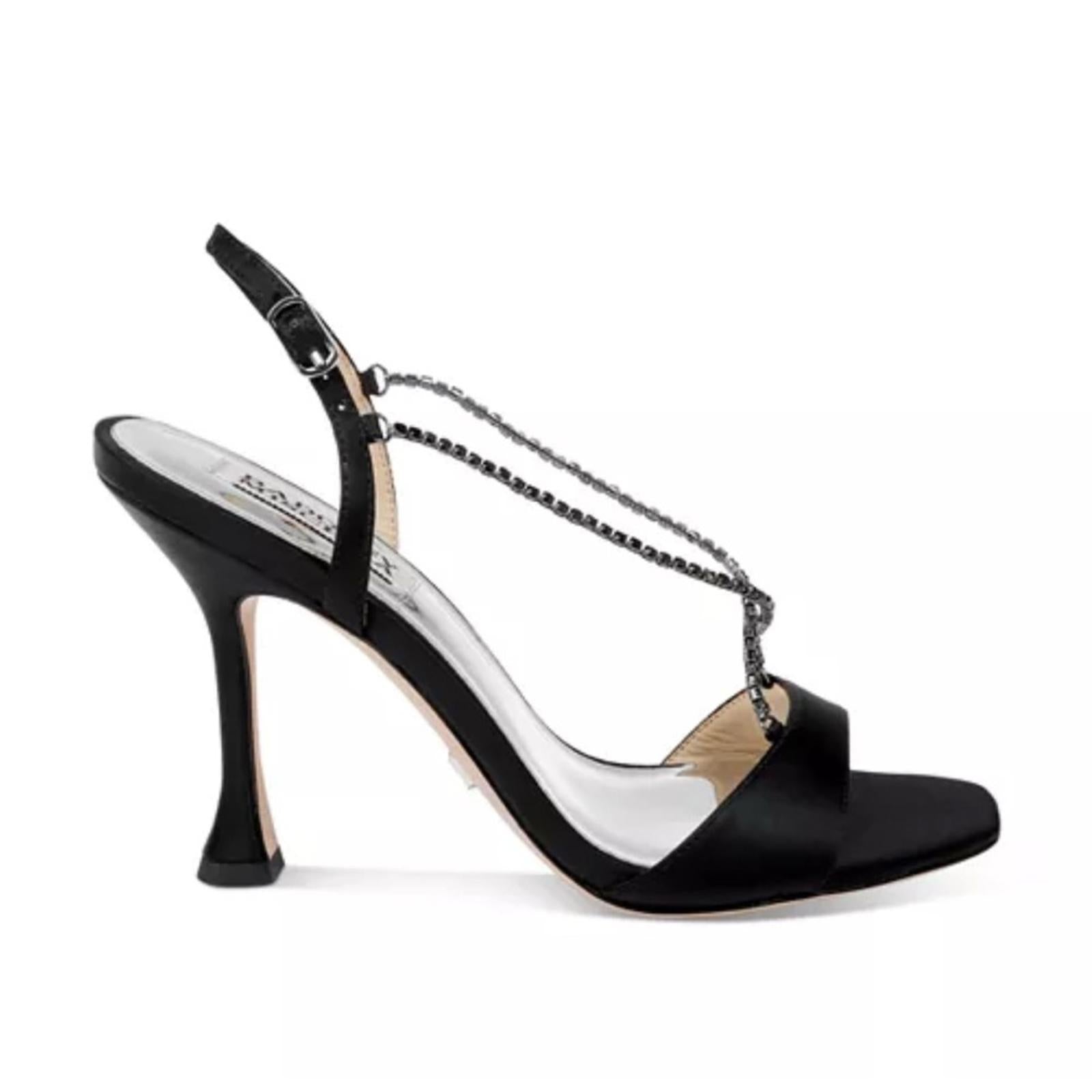 Badgley Mischka Neville Embellished Sandals Black Satin Size 6.5 NEW in Box $225