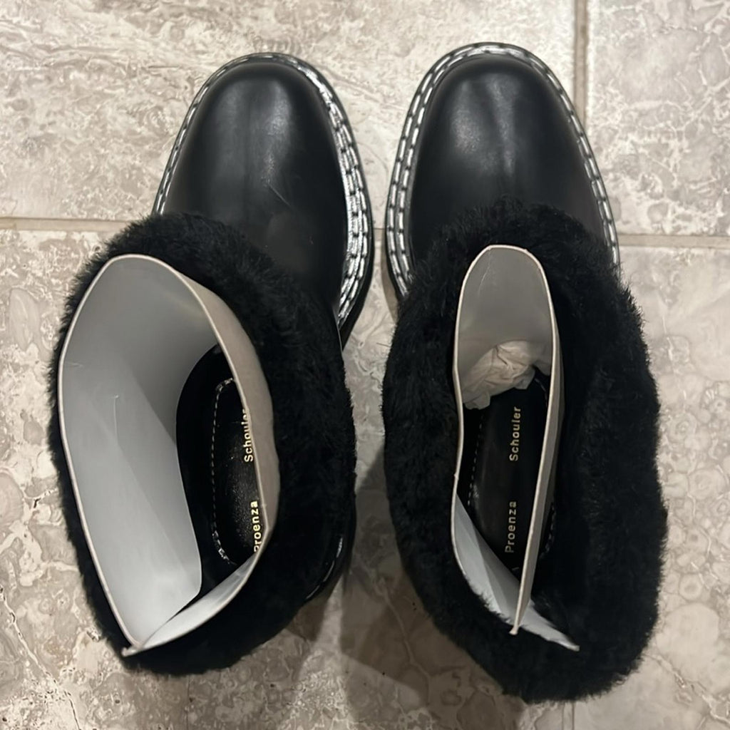 Proenza Schouler CA/SH Shearling Booties in Black, Size 38 NEW in Box + DustBag