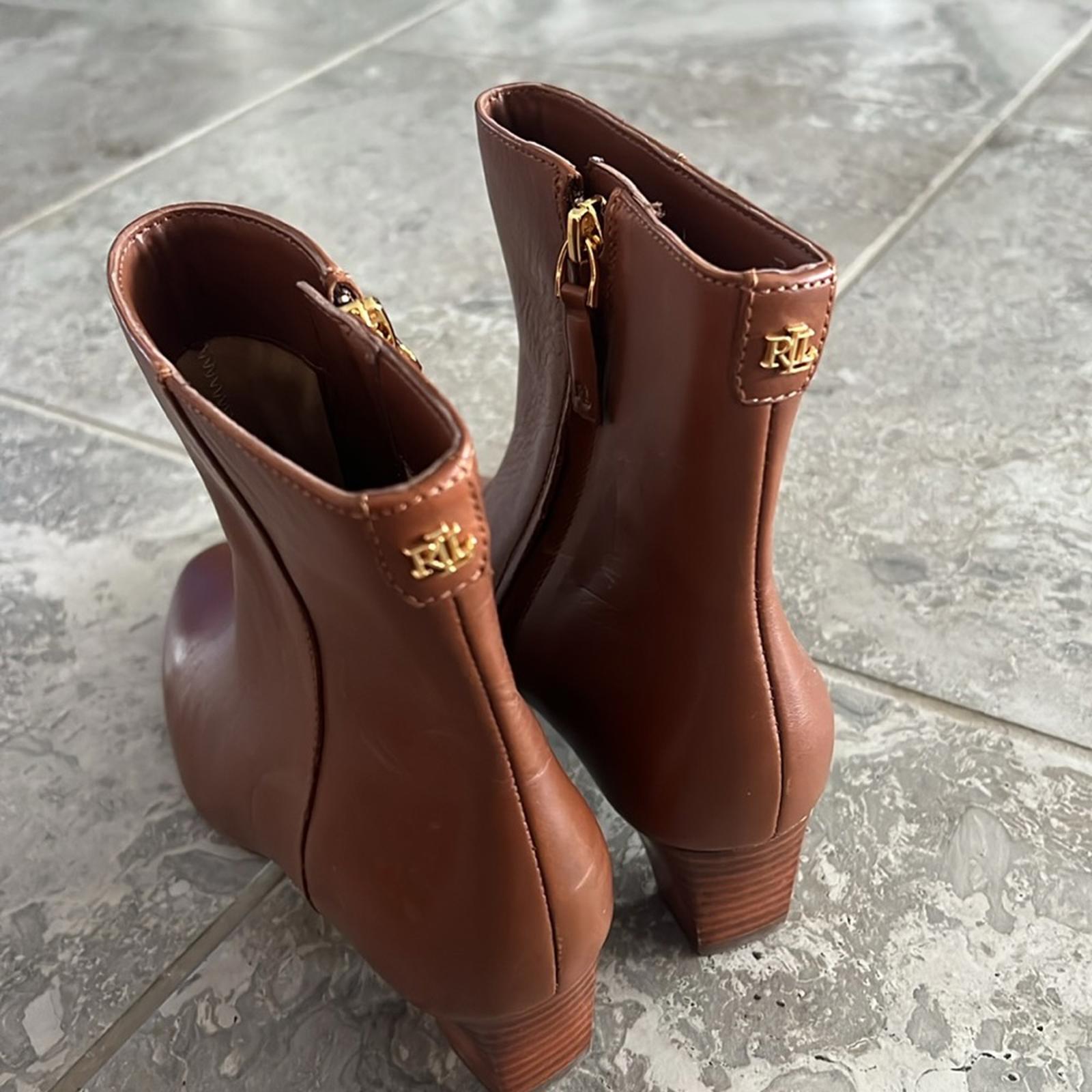 Lauren Ralph Lauren Willa Elegant Tan Leather Ankle Boots, Size 6/36.5 NEW $175