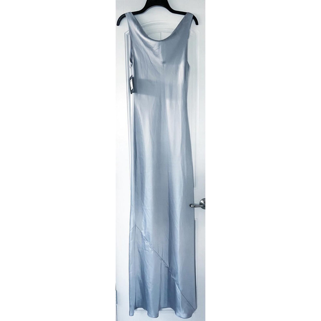 Norma Kamali Maria Satin Cowl Neck Gown in Silver, NWT, Size S/36