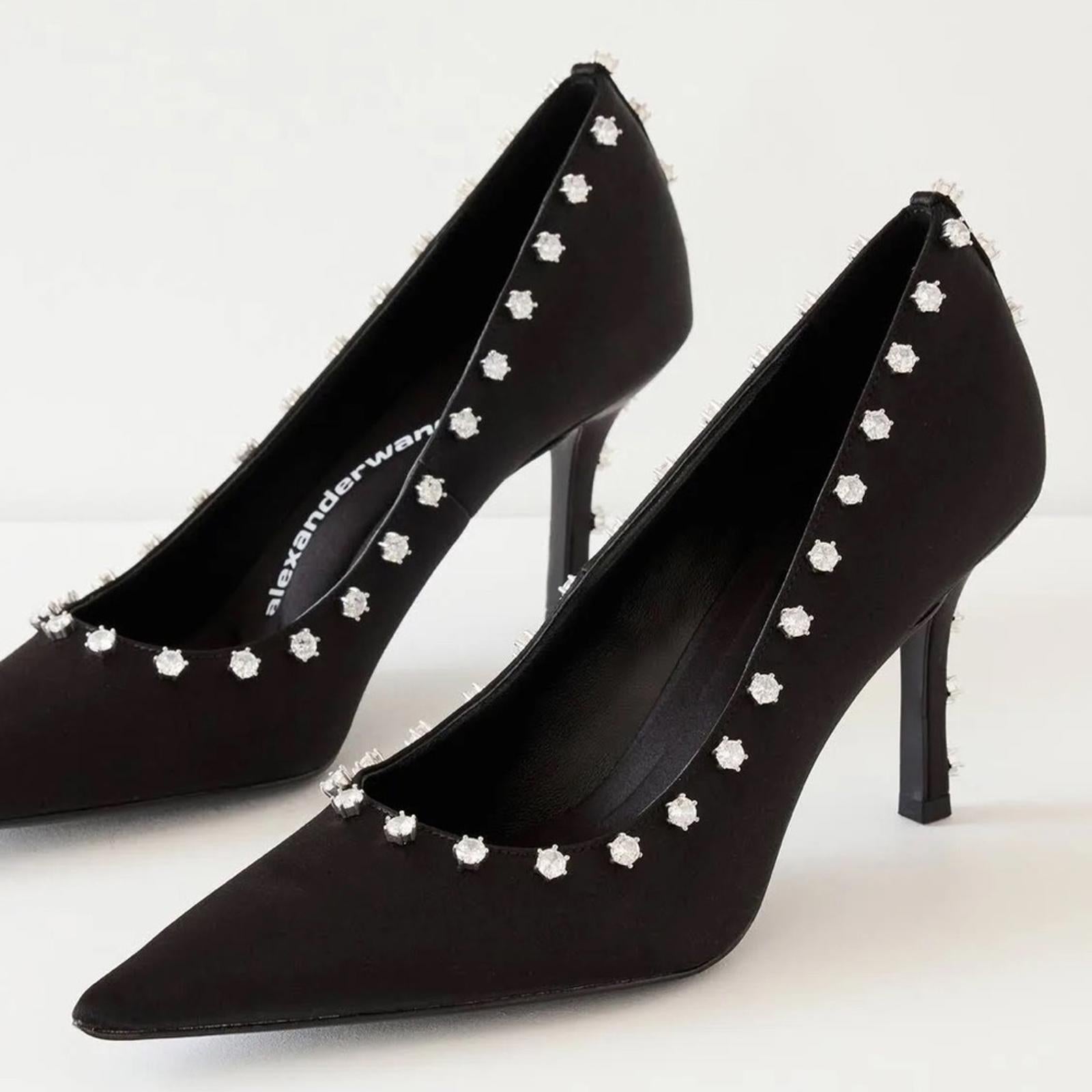 Alexander Wang Delphine 85 Crystal Stud Pump, Black Size 38 New in Box