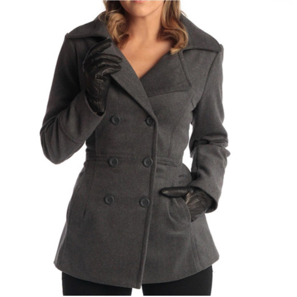 Alpine Swiss Emma Peacoat Double-Breasted Wool Coat in BLACK, Size XL NWT $165