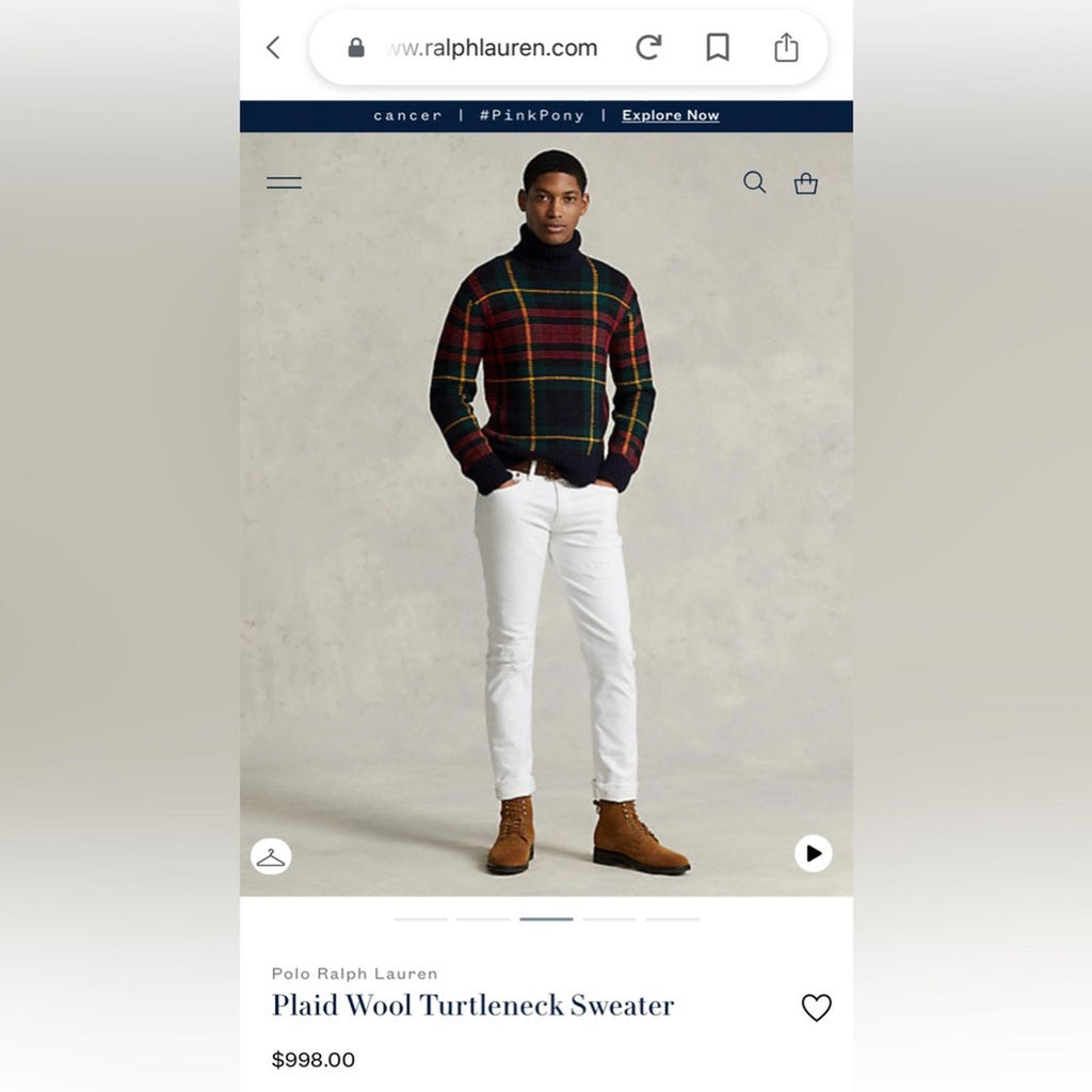 NWT Polo Ralph Lauren Checked Wool Rollneck Sweater, Size XS New w/Tag $998