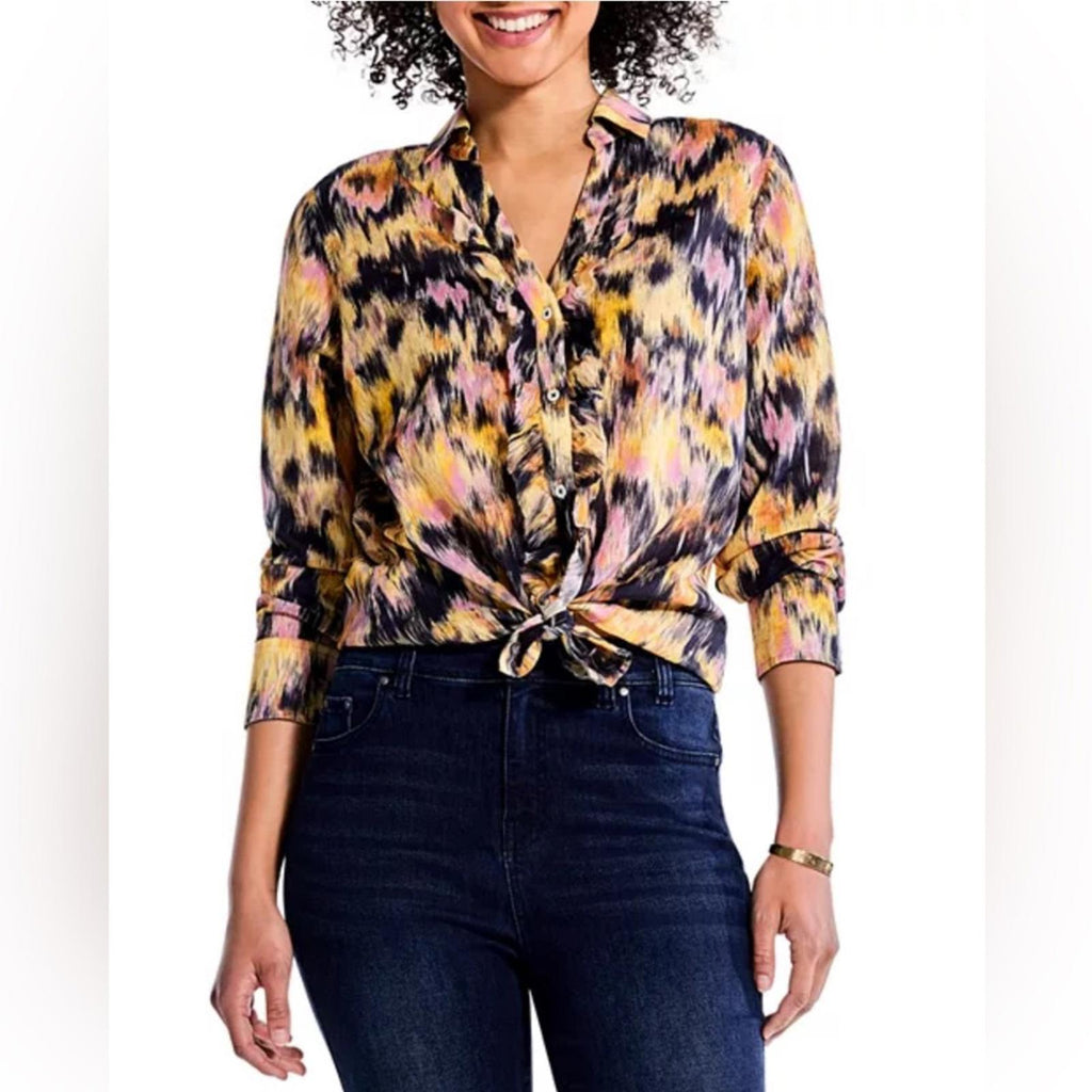 NIC+ZOE Dreamy Refined Ruffle Shirt, Yellow Multi Size XL New w/Tag $158