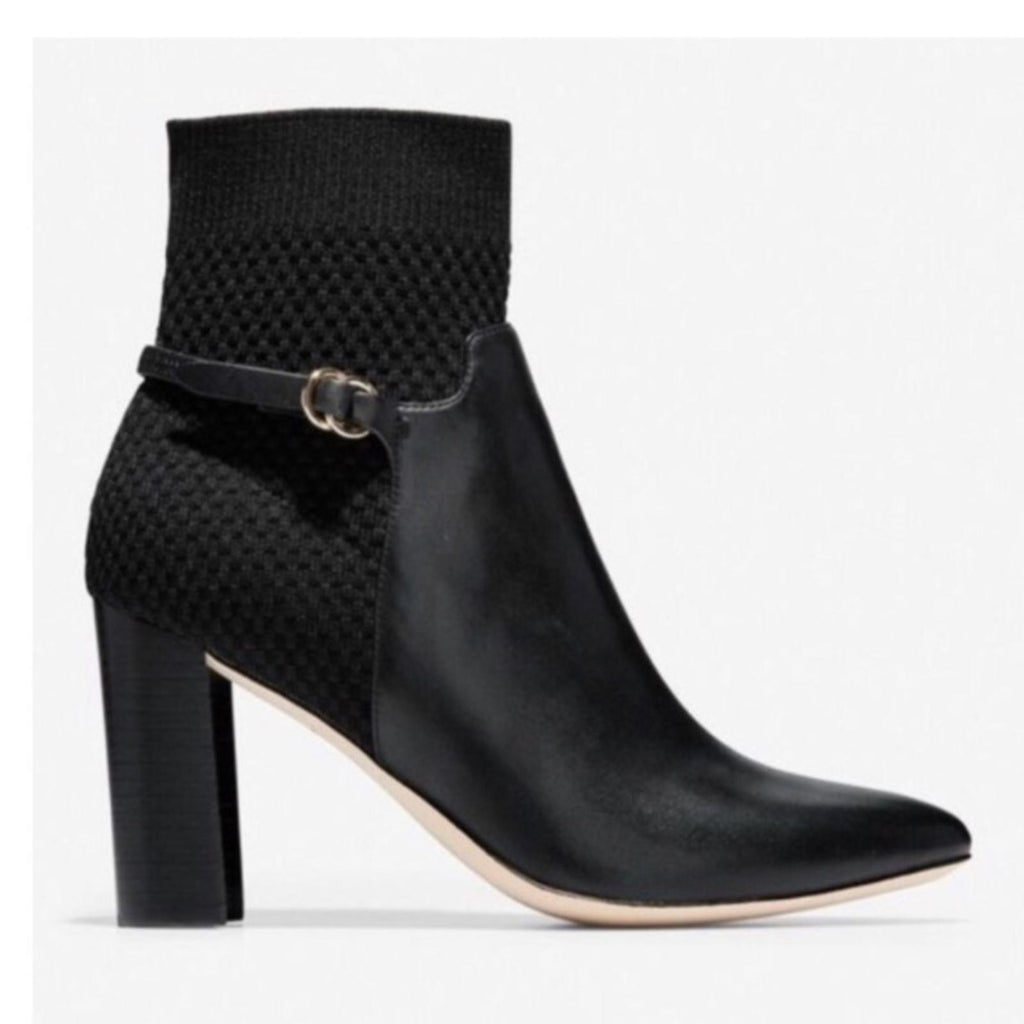 Cole Haan Black Boots Leather Ankle Block Heel Booties Size 10.5 New in Box
