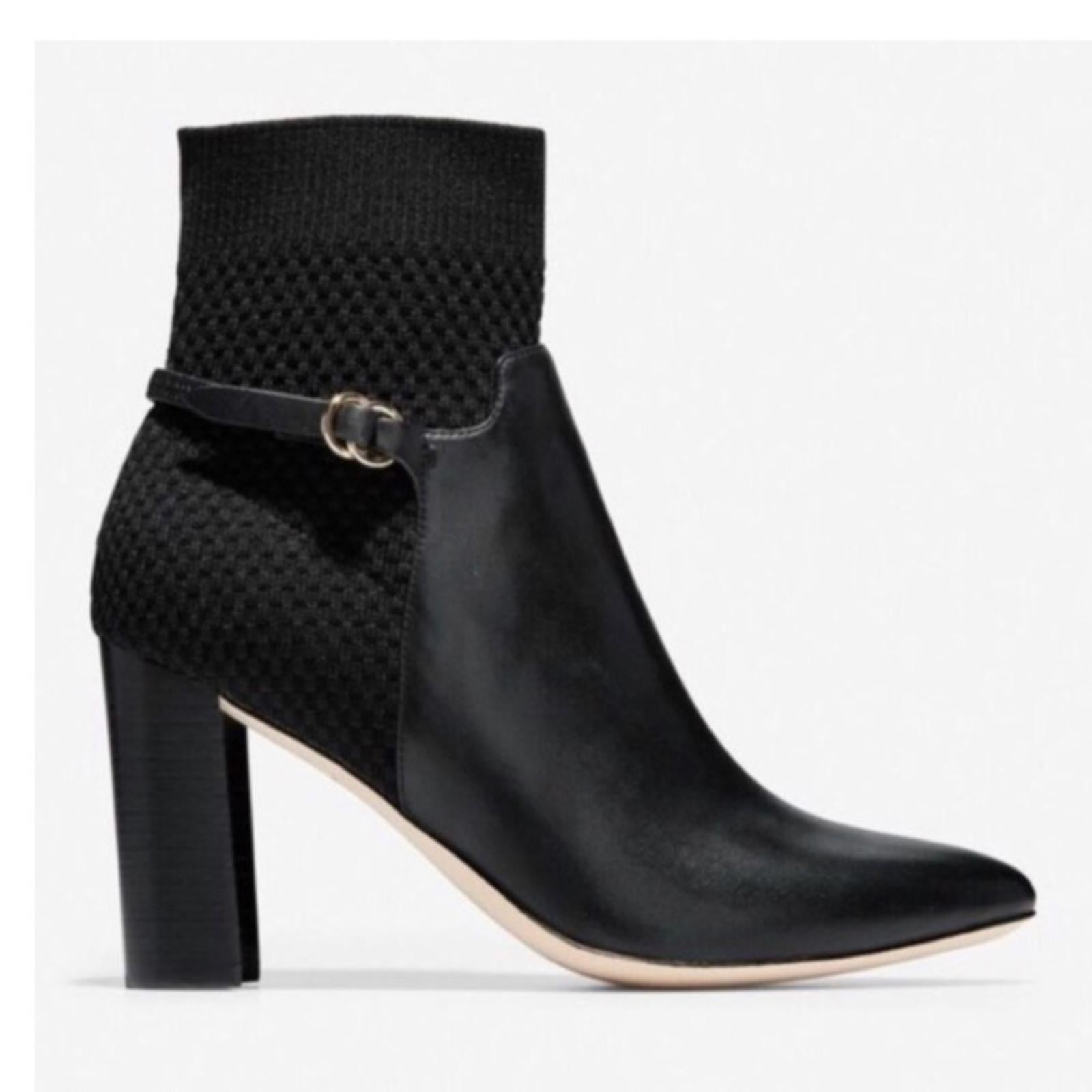 Cole Haan Black Boots Leather Ankle Block Heel Booties Size 10.5 New in Box