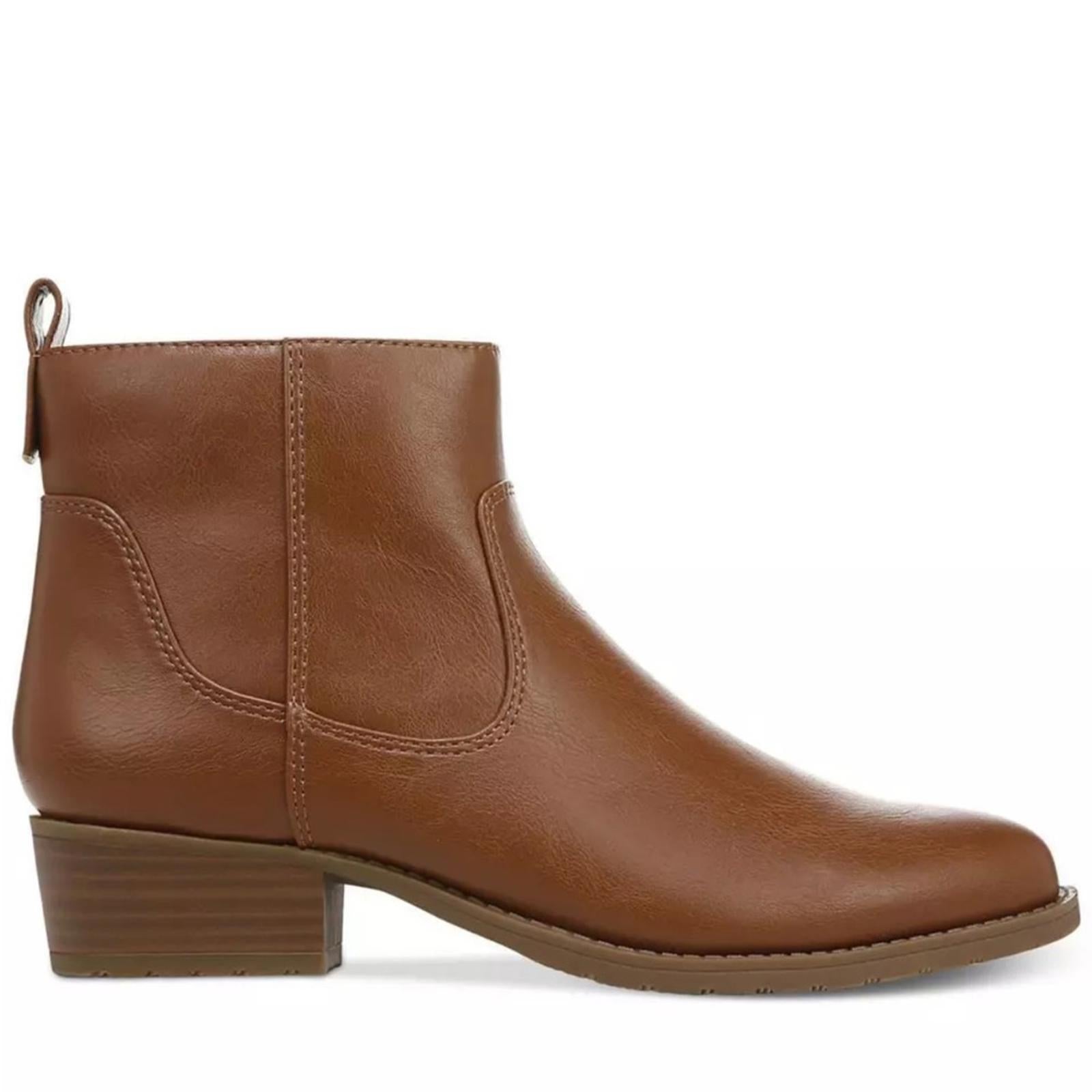 Style & Co. Memphyss Faux Leather Side Zip Ankle Boots Shoes, Cognac Size 9 NEW