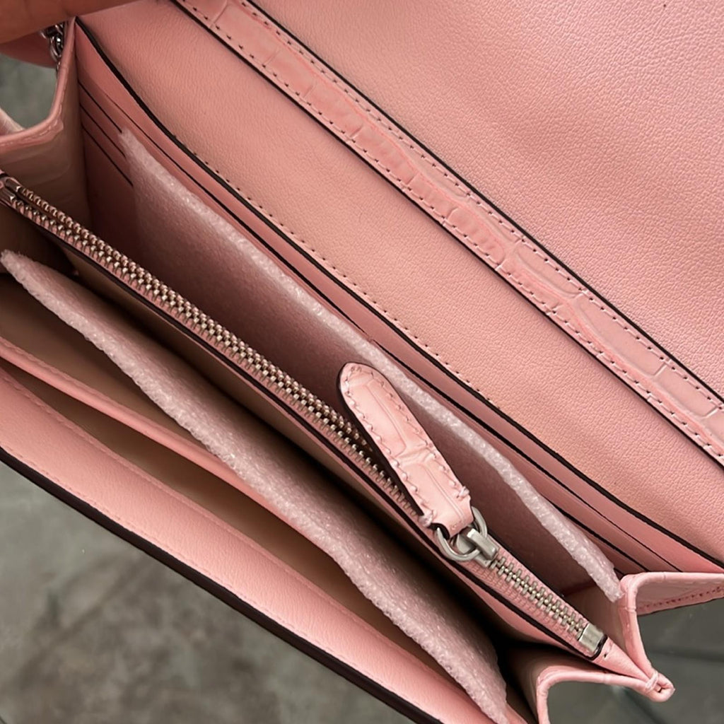 NEW Ralph Lauren Embossed Leather Medium Adair Bag, Pink Silver-Tone