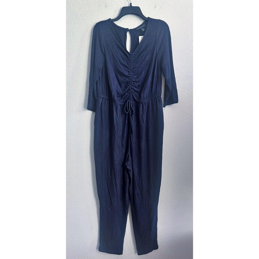 LANE BRYANT NWT Ruched V-Neck Hacci 3/4 SLV Weekend/Lounge Navy Jumpsuit 14/16