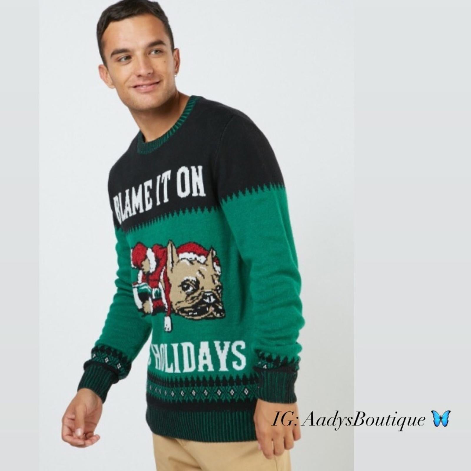 NEW Men’s Sweater “Blame it on the Holidays” Christmas Jumper Crew Neck Size M