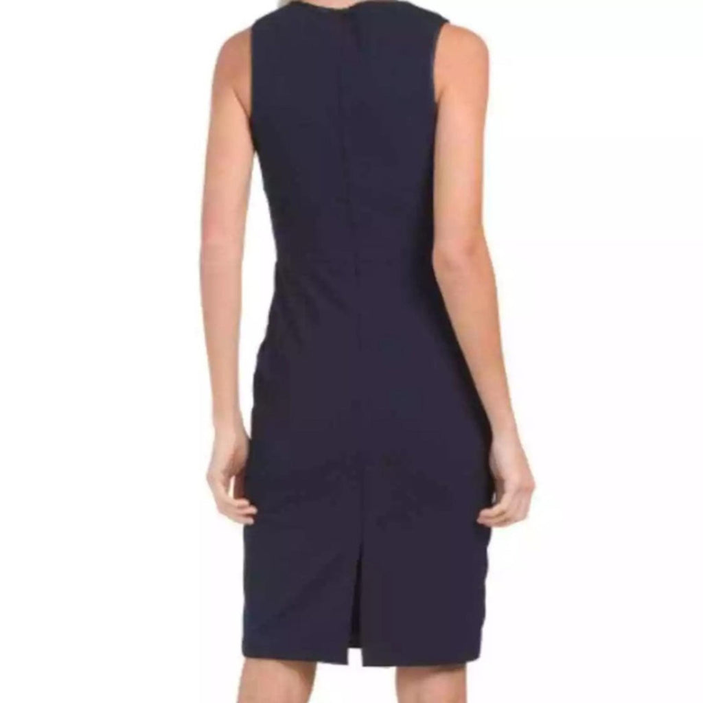 Betsy & Adam Satin Sarong Crepe Dress in Navy, Size 2 New w/Tag Retail $199