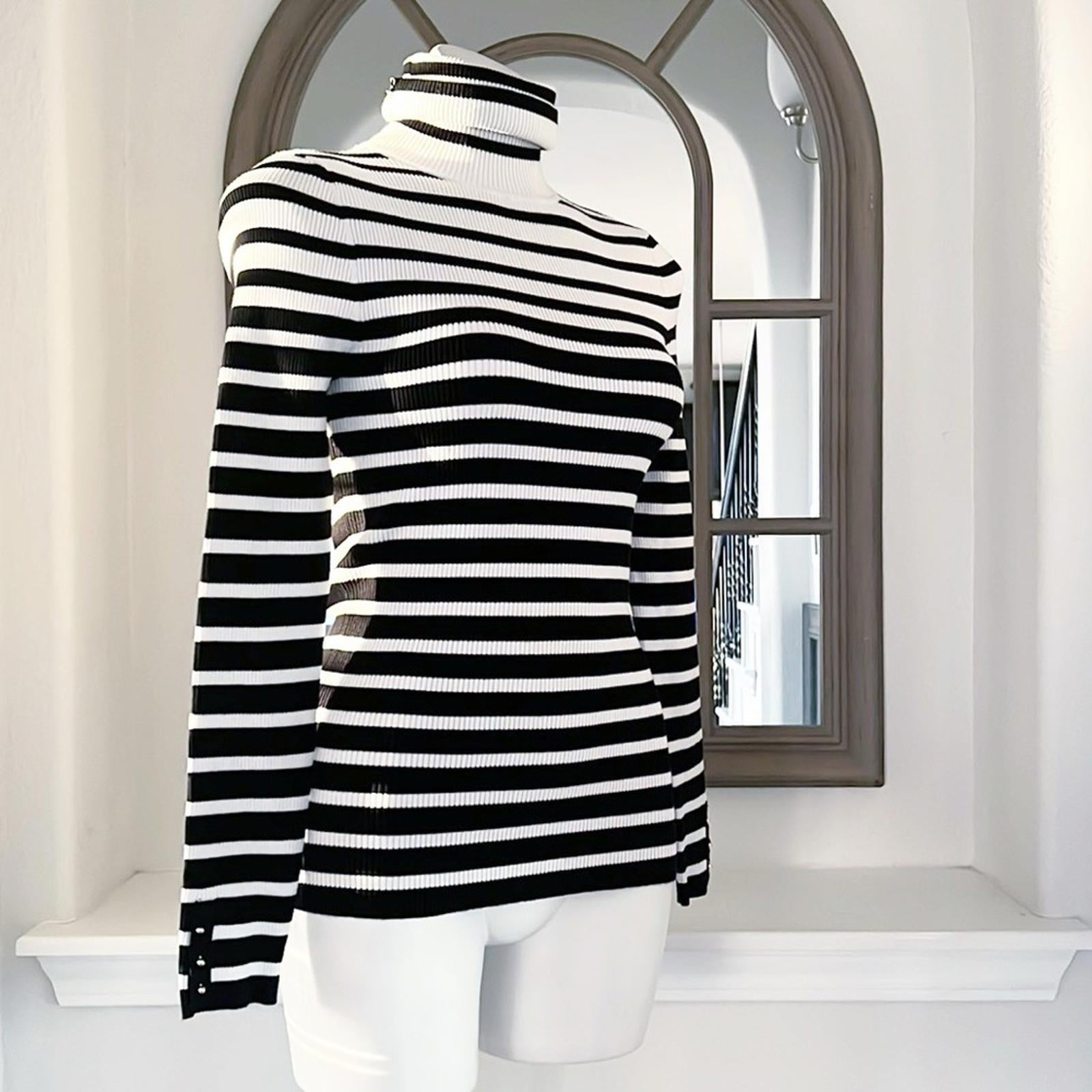 WHBM Long-Sleeve Ribbed Striped Turtleneck in Black & White Size S EXCELLENT!