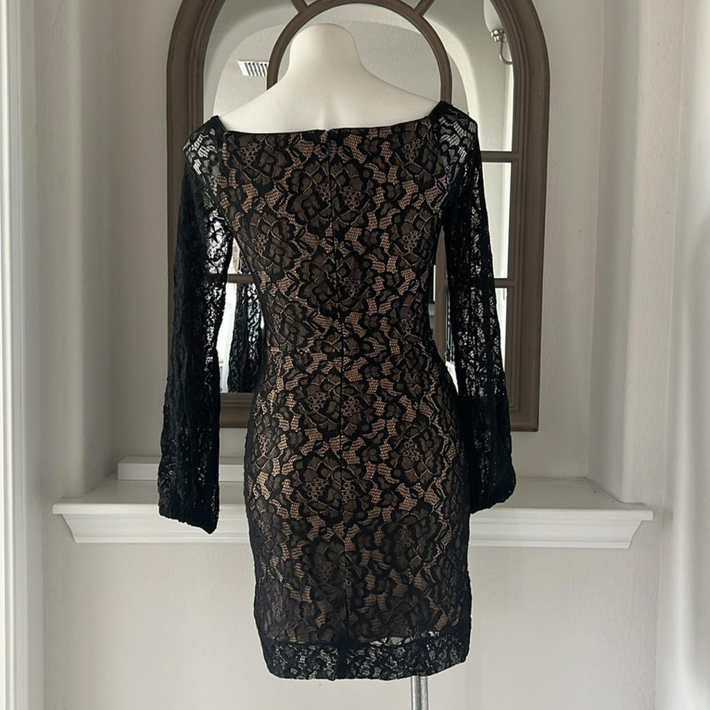 Dress the Population Esperanza Bodycon Mini Dress, Black/Nude Size S EXCELLENT