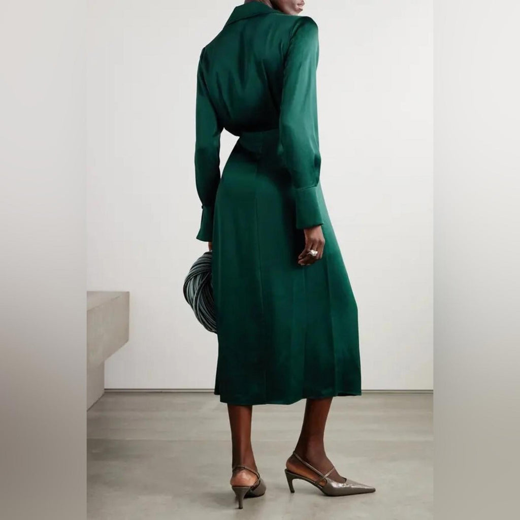 Simkhai Samba Satin Midi Shirt Dress in Emerald, Size 0 New w/Tag Retail $645