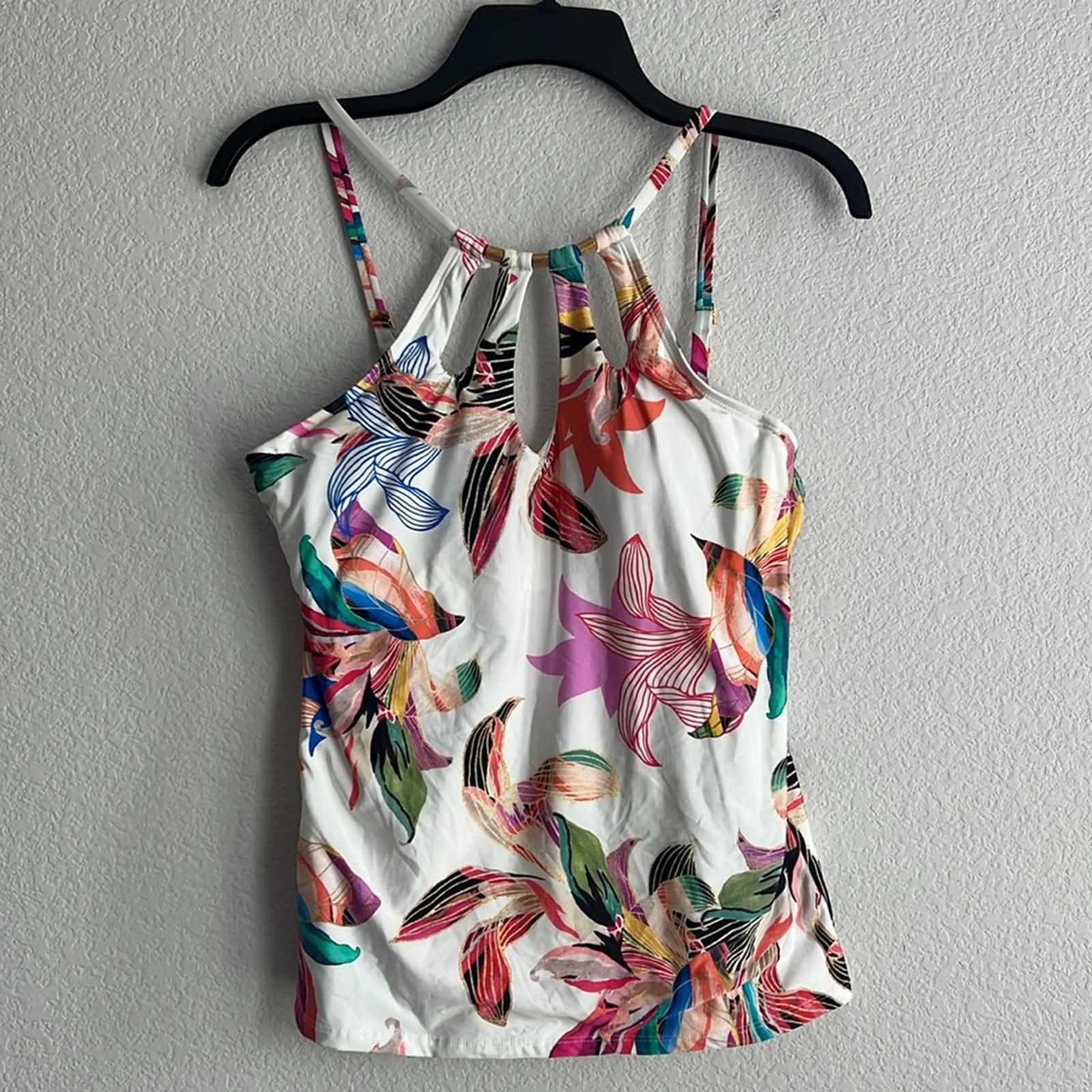 La Blanca Paradise Floral Keyhole Hi-Neck Tankini Top, NWT, Size 10