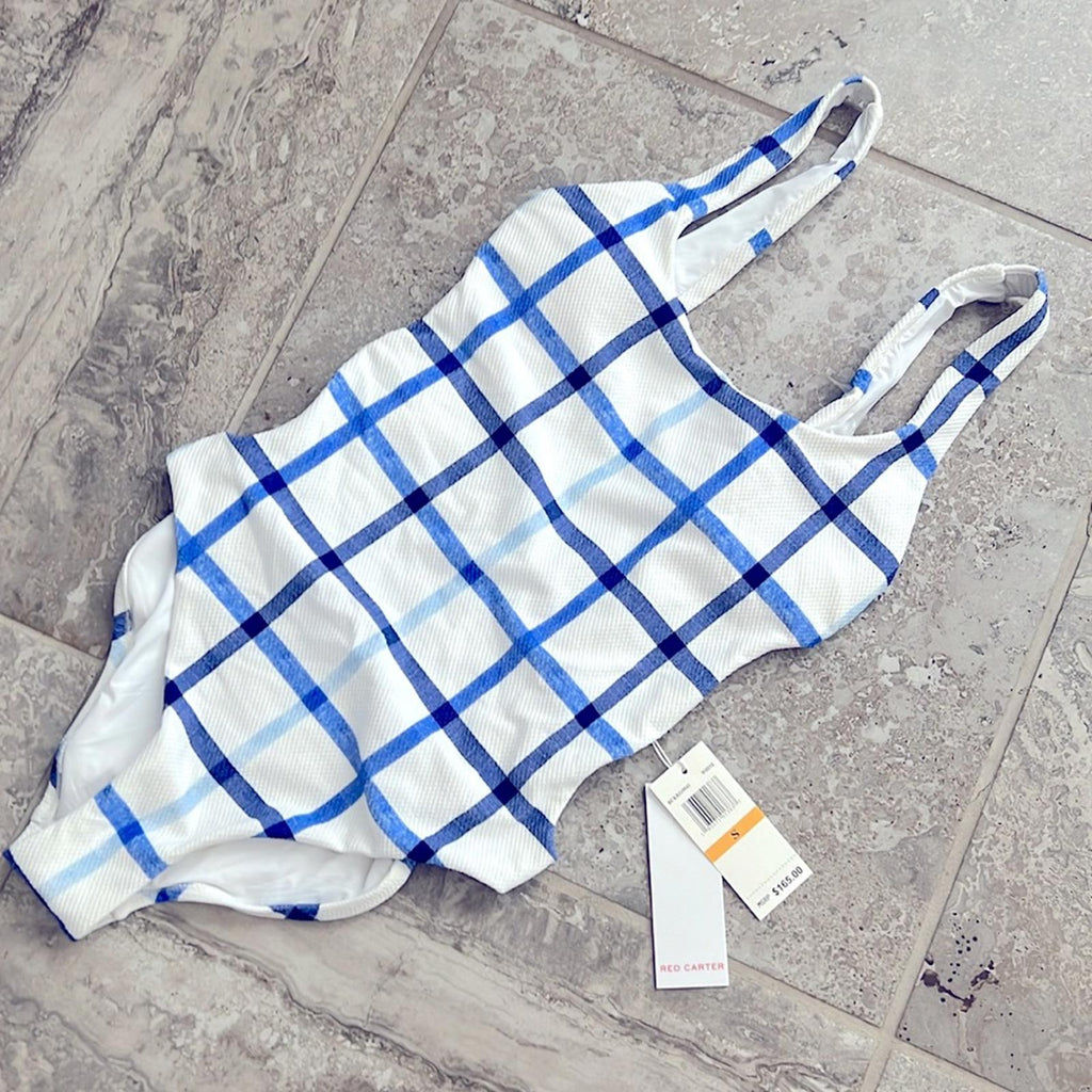 Red Carter Key Biscane Charlie One Piece, Windowpane Plaid, Size S NWT SOLD OUT