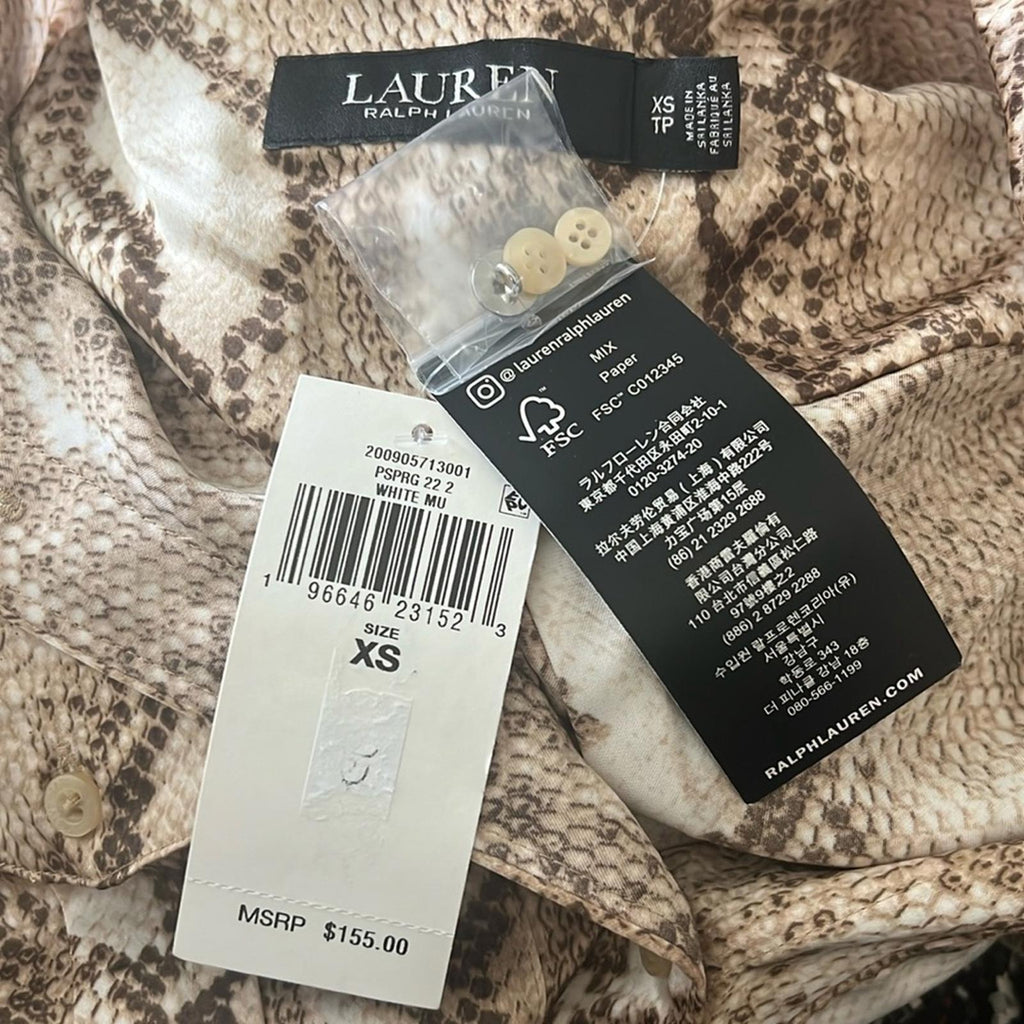 Lauren Ralph Lauren Snake Print Collar Blouse, Size XS New w/Tag Retail $155