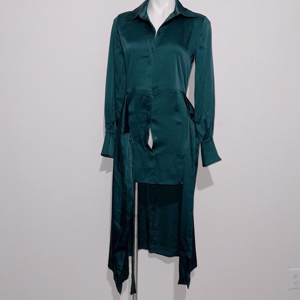 Simkhai Samba Satin Midi Shirt Dress in Emerald, Size 0 New w/Tag Retail $645
