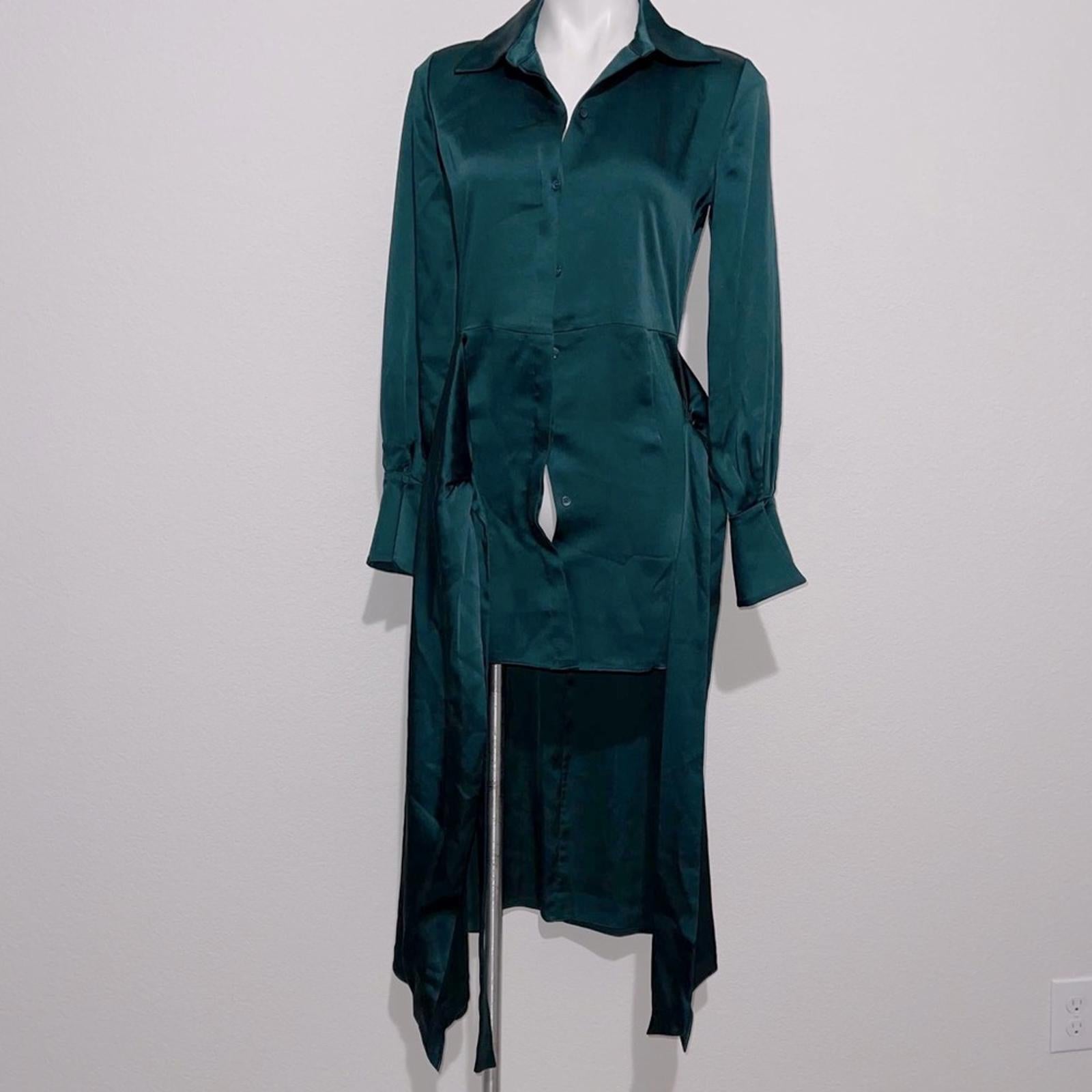Simkhai Samba Satin Midi Shirt Dress in Emerald, Size 0 New w/Tag Retail $645