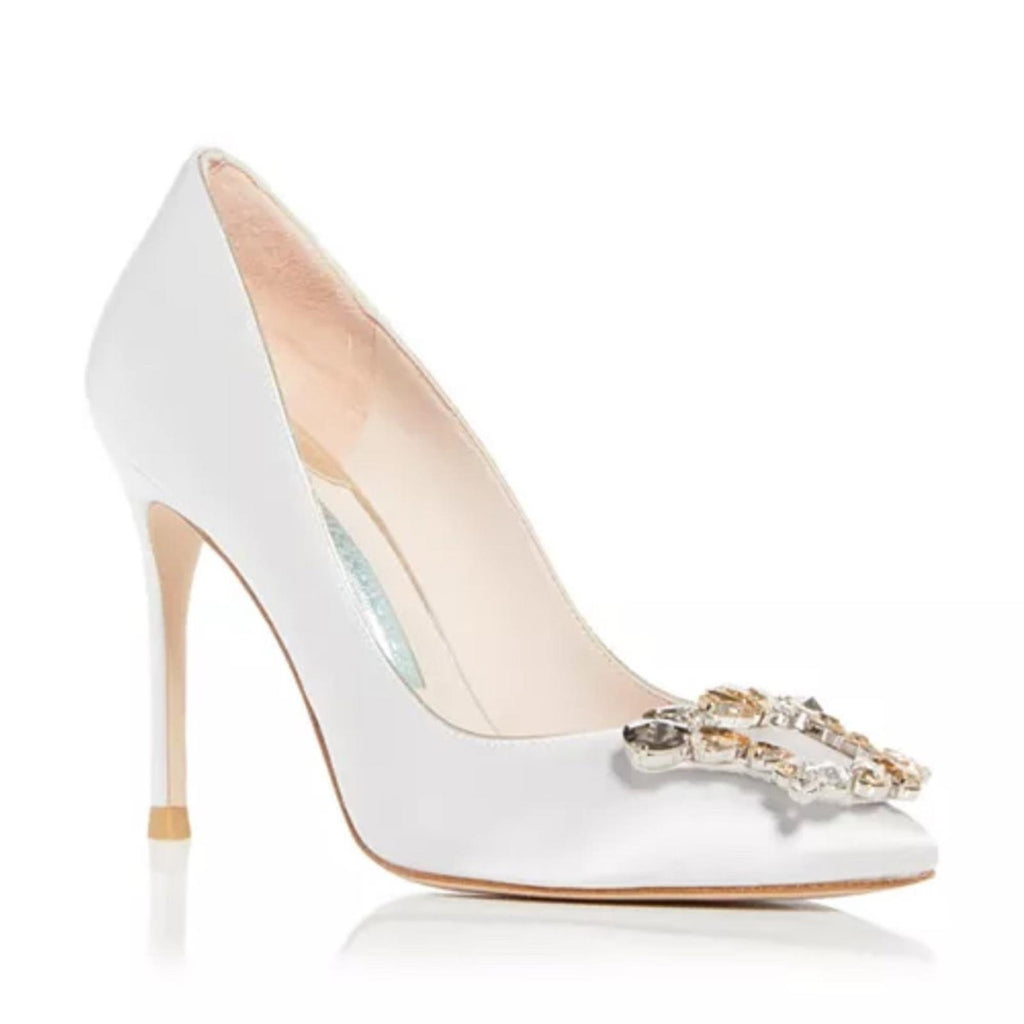 Sophia Webster Margaux Embellished Pointed Toe Pumps in Ivory Satin, Size 38 NEW