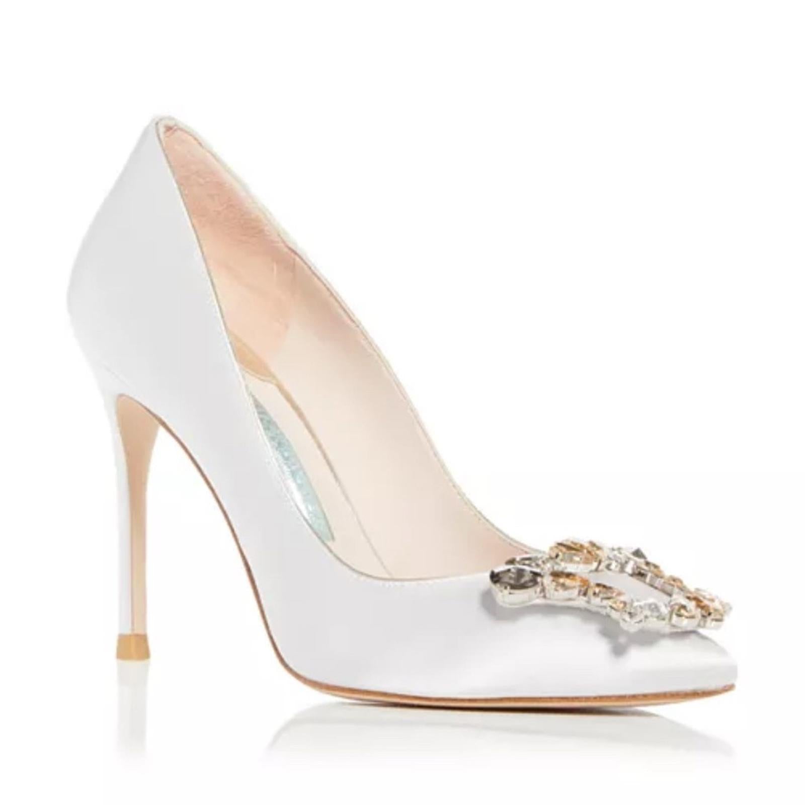 Sophia Webster Margaux Embellished Pointed Toe Pumps in Ivory Satin, Size 38 NEW