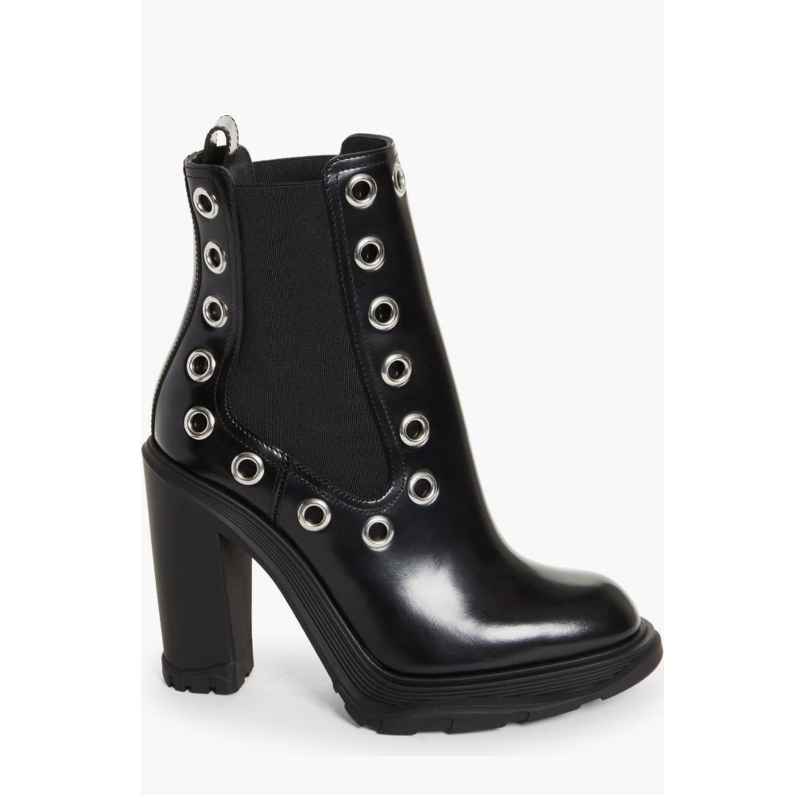 Alexander McQueen Tread Grommet Embellished Boots, Size 41 New +DustBag $1290